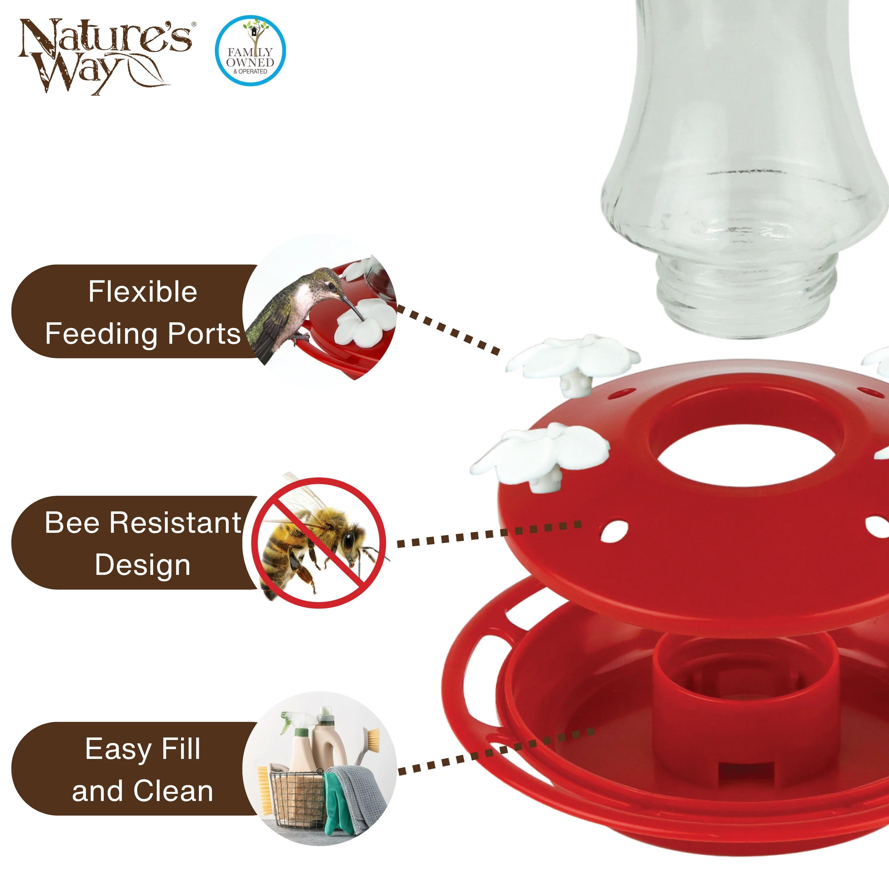 Scarlet Silhouette Glass Gravity Hummingbird Feeder - Image 4