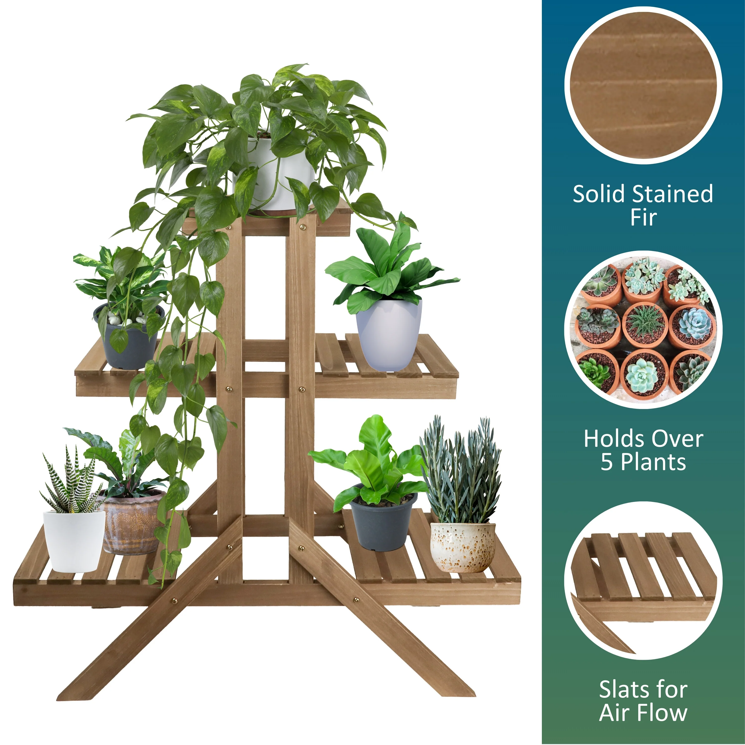 3-Tier Wooden Plant Stand and Shelf - Image 3