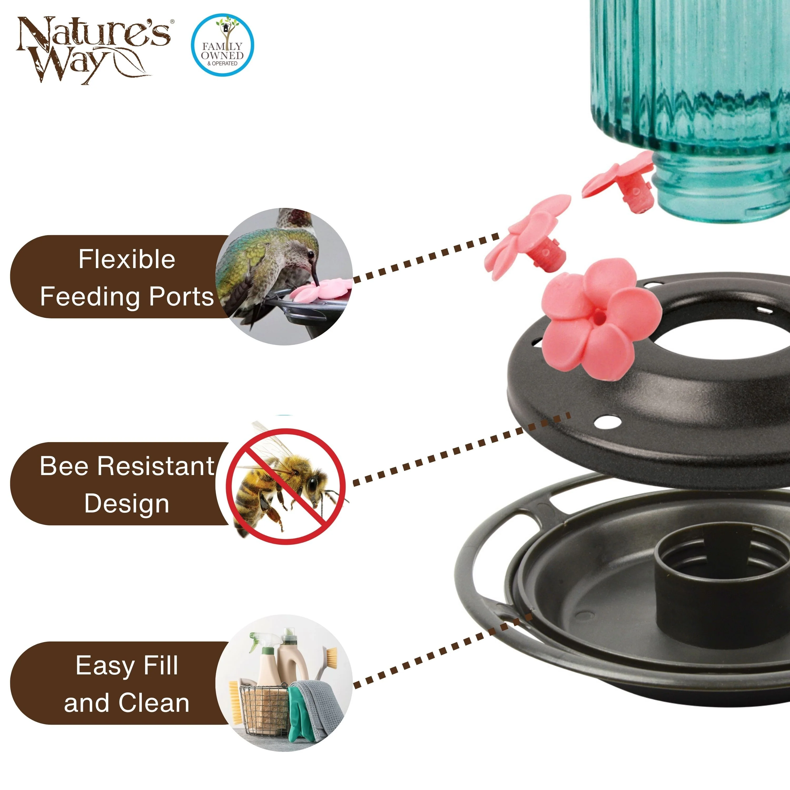 Antique Teal Glass Gravity Hummingbird Feeder - Image 4