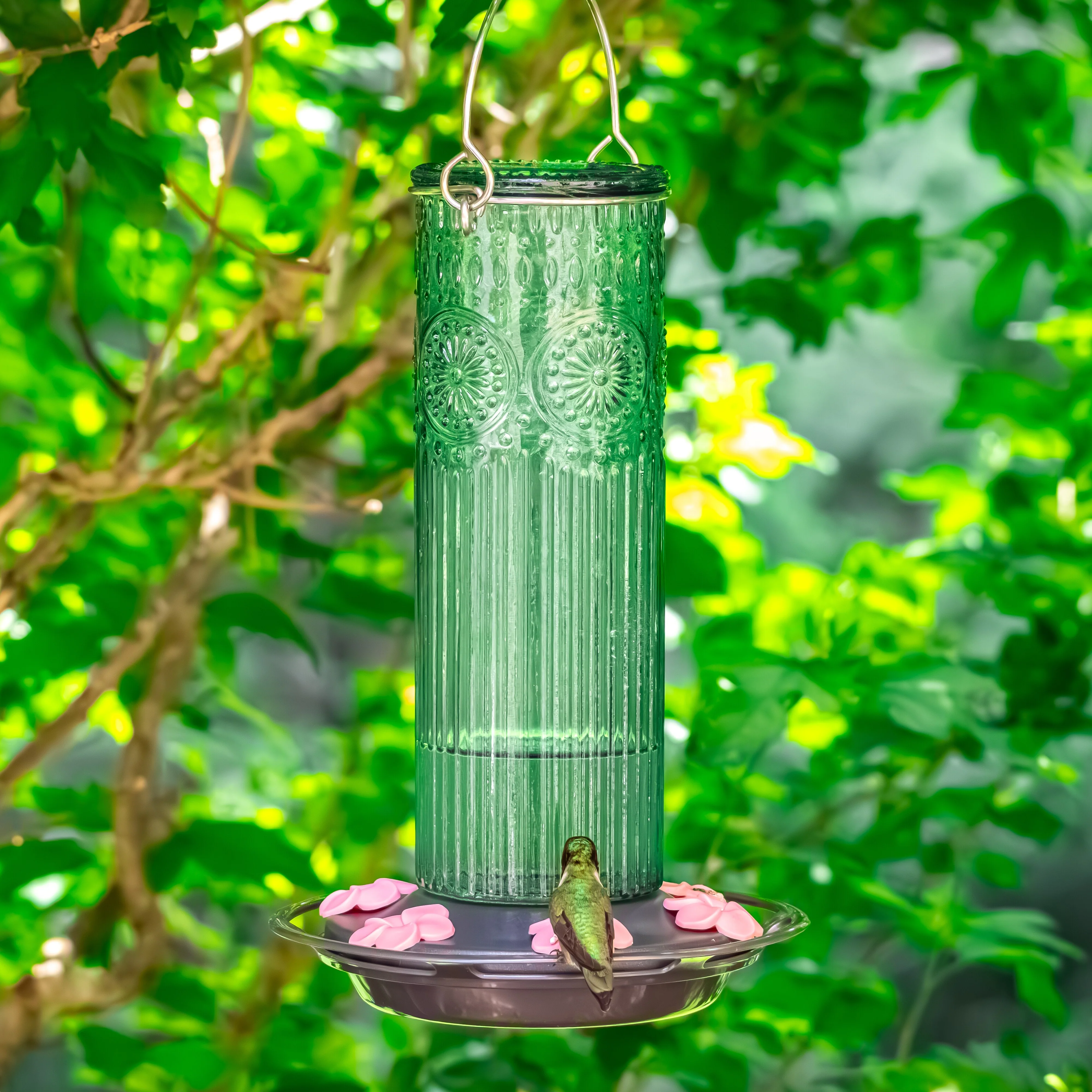 Antique Teal Glass Gravity Hummingbird Feeder - Image 7