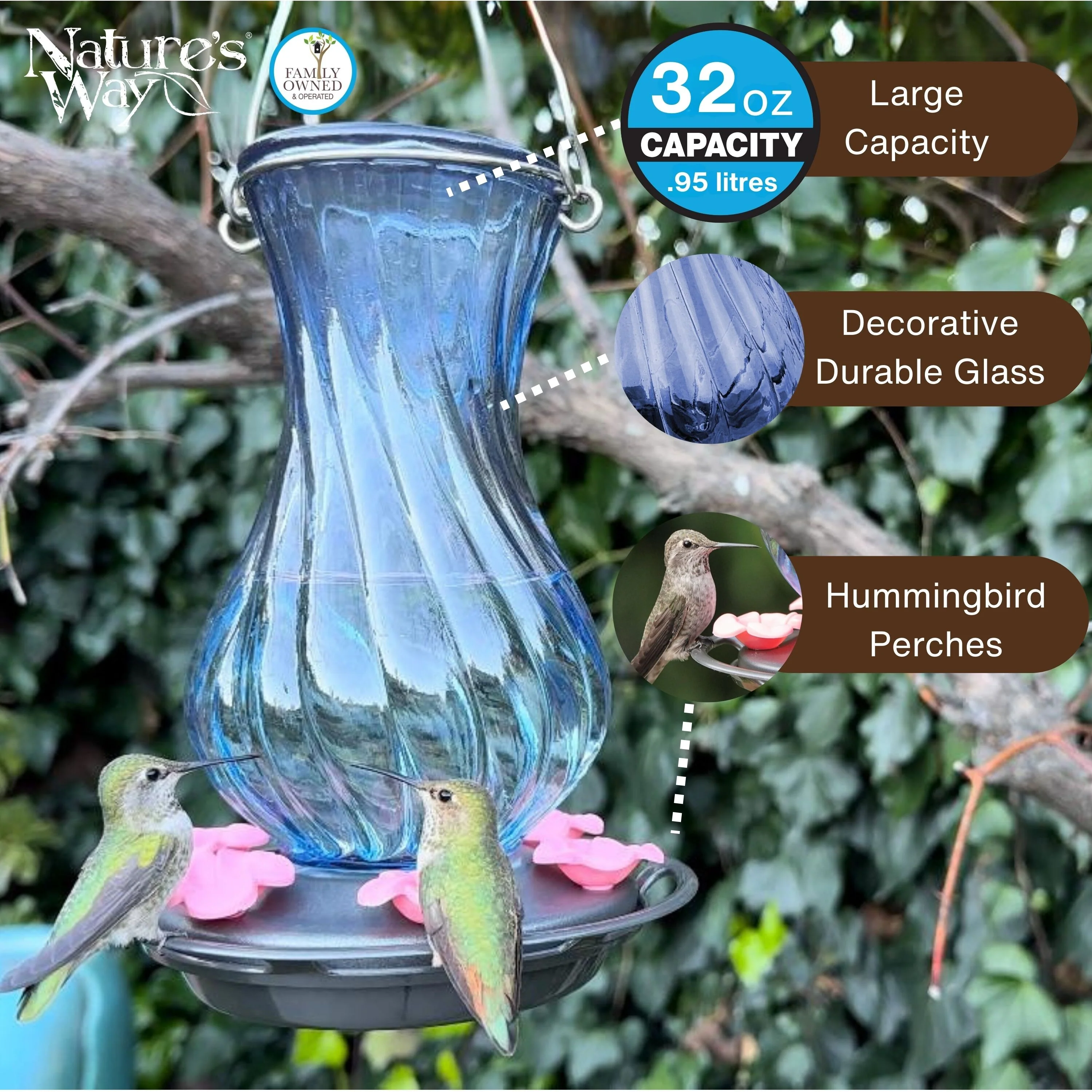 Perfect Pitcher Antique Glass Gravity Hummingbird Feeder - Image 3