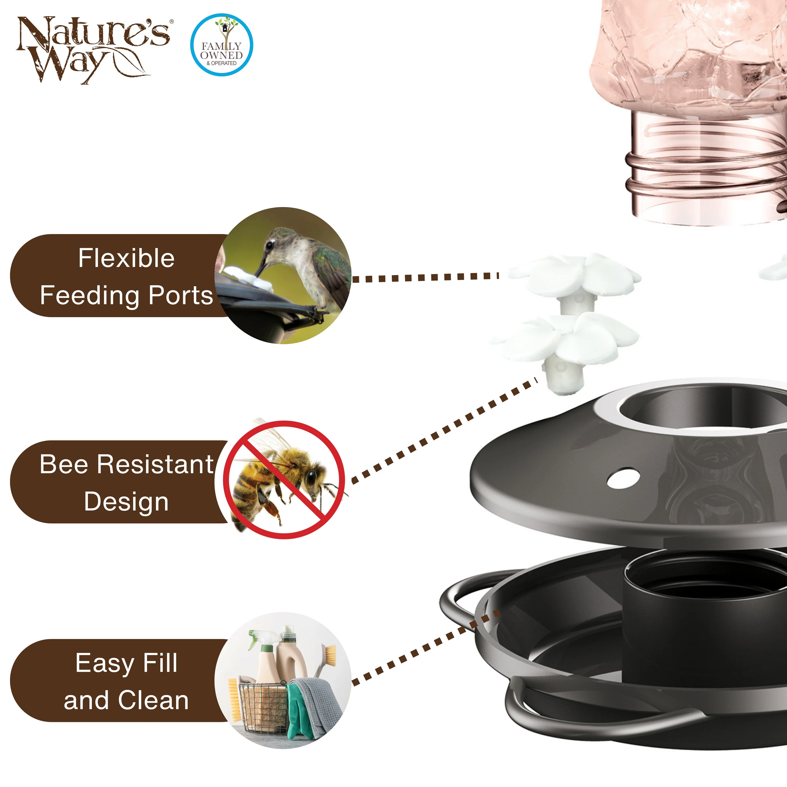 Blush Crackle Artisan Glass Gravity Hummingbird Feeder - Image 4