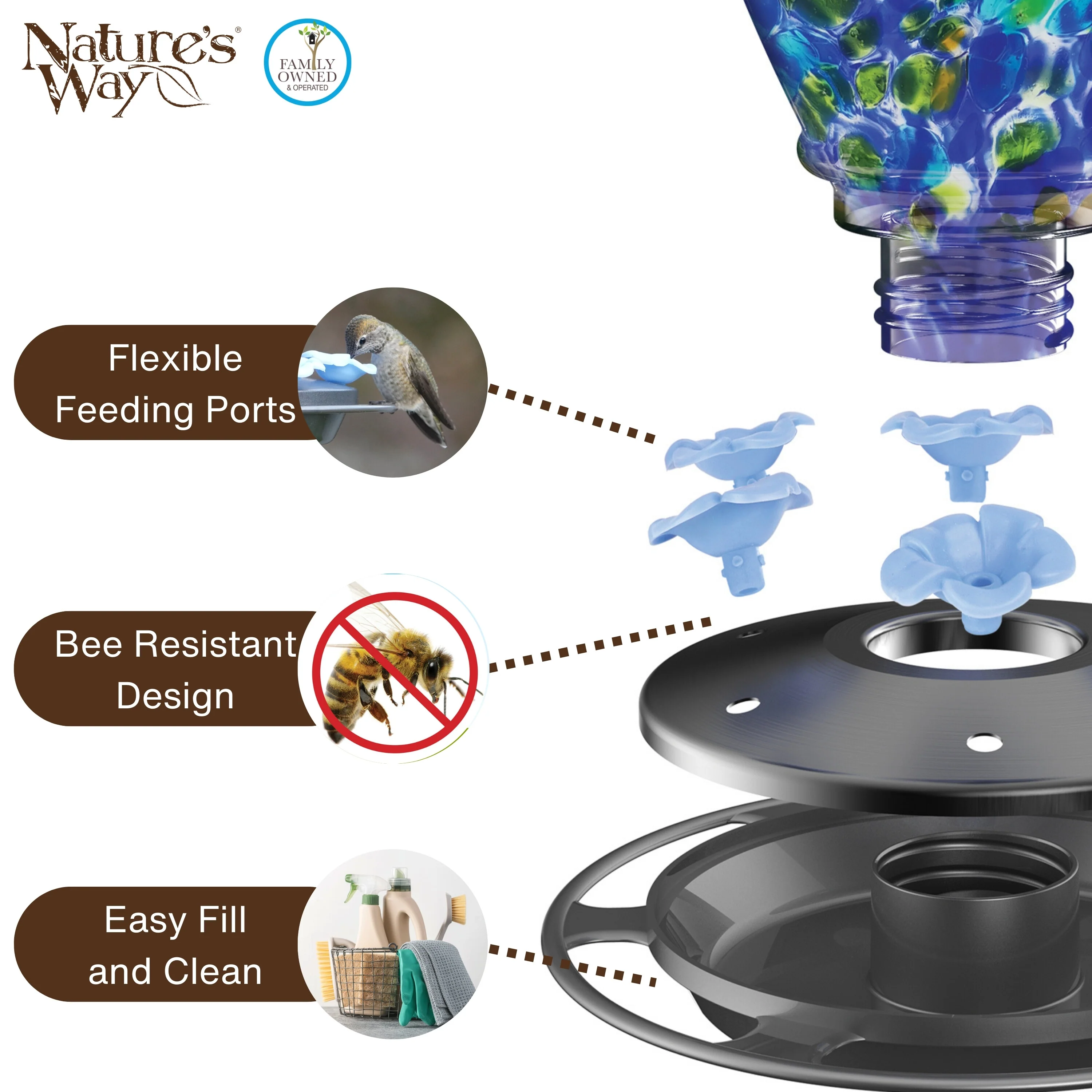 Spring Rain Artisan Handblown Glass Gravity Hummingbird Feeder - Image 4