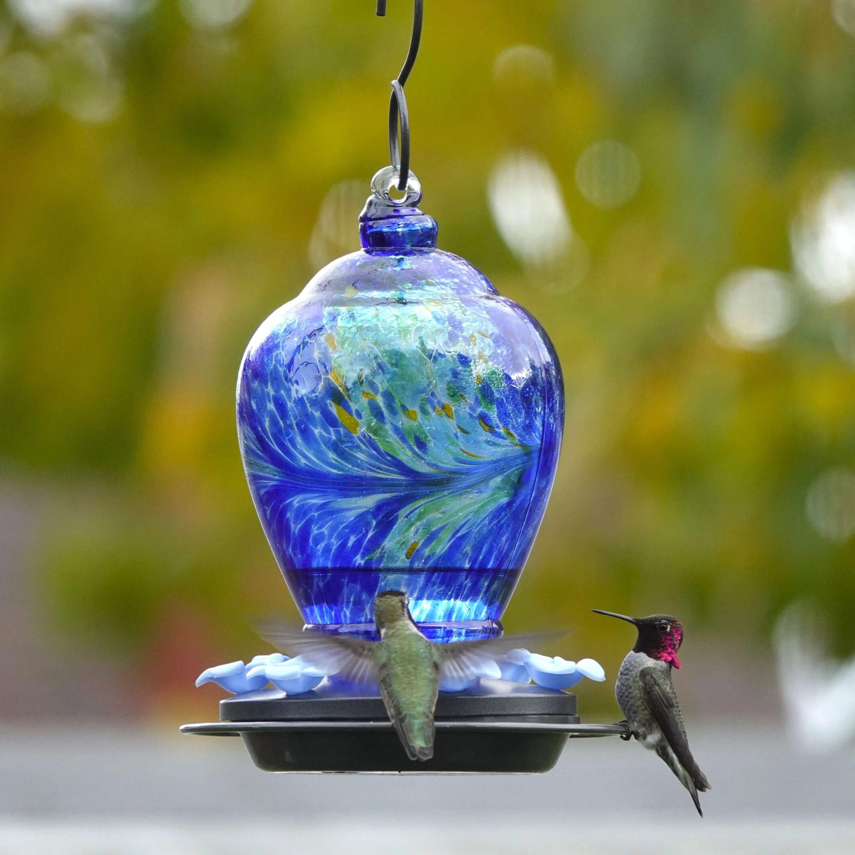 Spring Rain Artisan Handblown Glass Gravity Hummingbird Feeder - Image 7