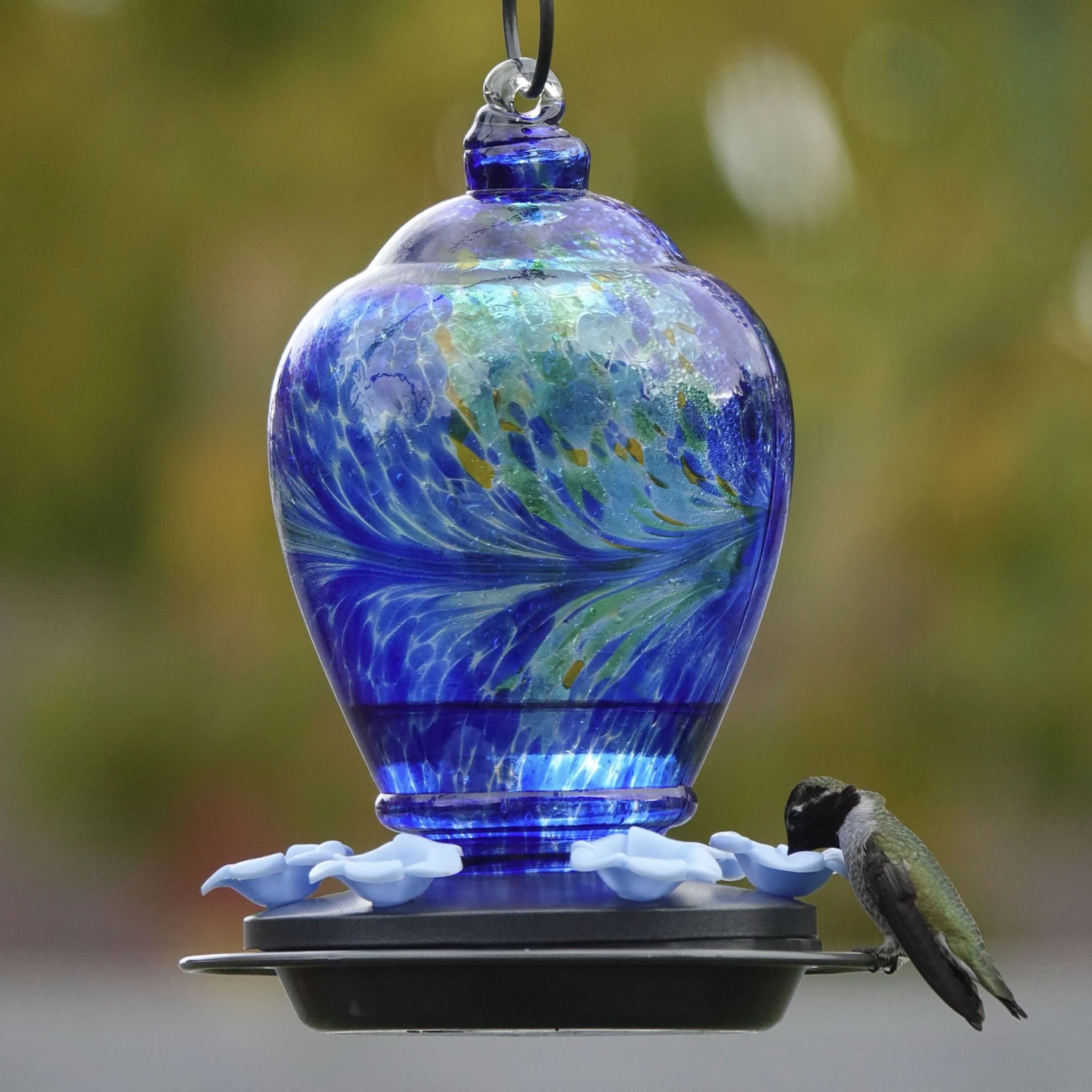 Spring Rain Artisan Handblown Glass Gravity Hummingbird Feeder - Image 8
