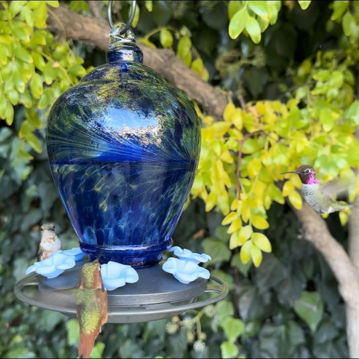 Spring Rain Artisan Handblown Glass Gravity Hummingbird Feeder - Image 9