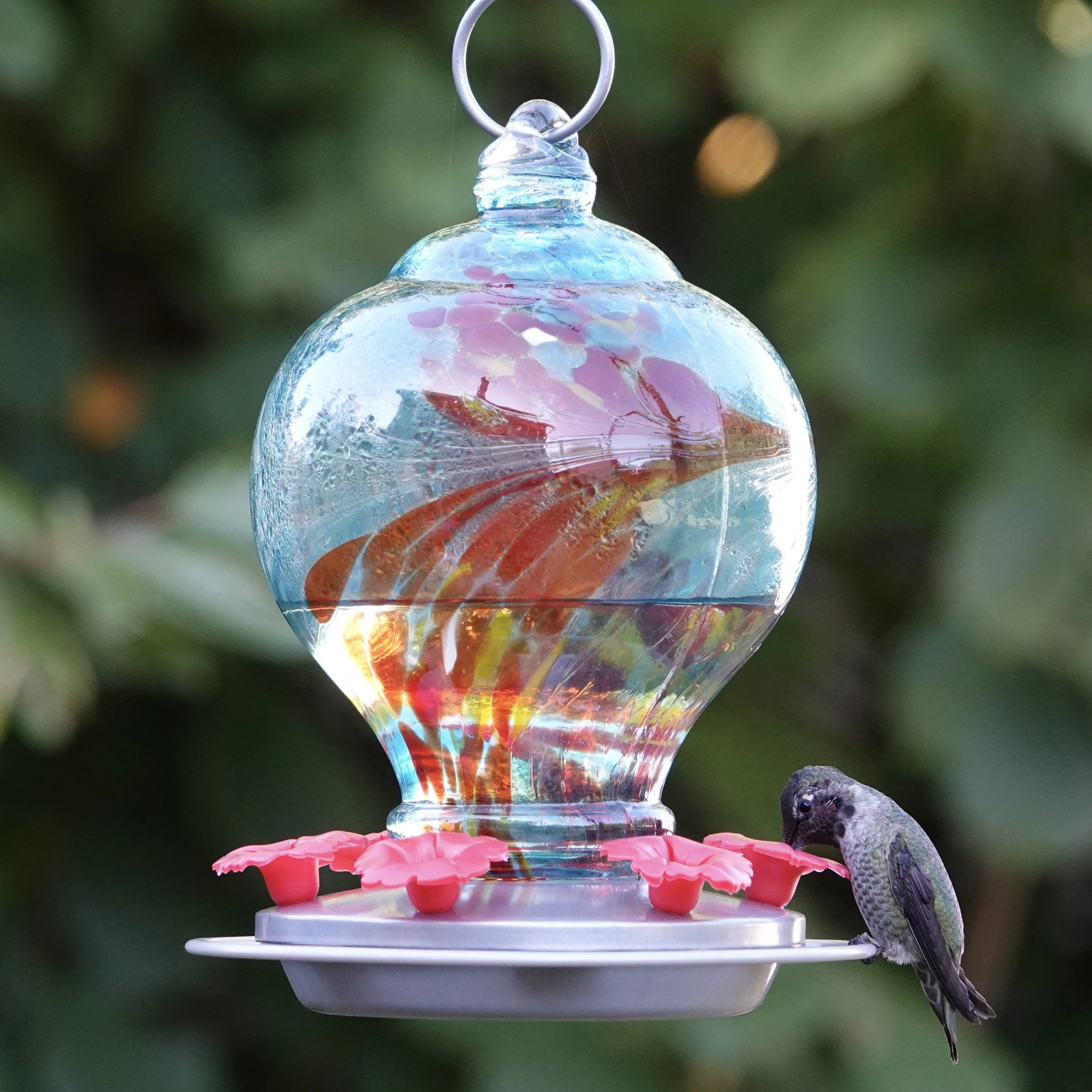 Sunny Day Artisan Handblown Glass Gravity Hummingbird Feeder - Image 10