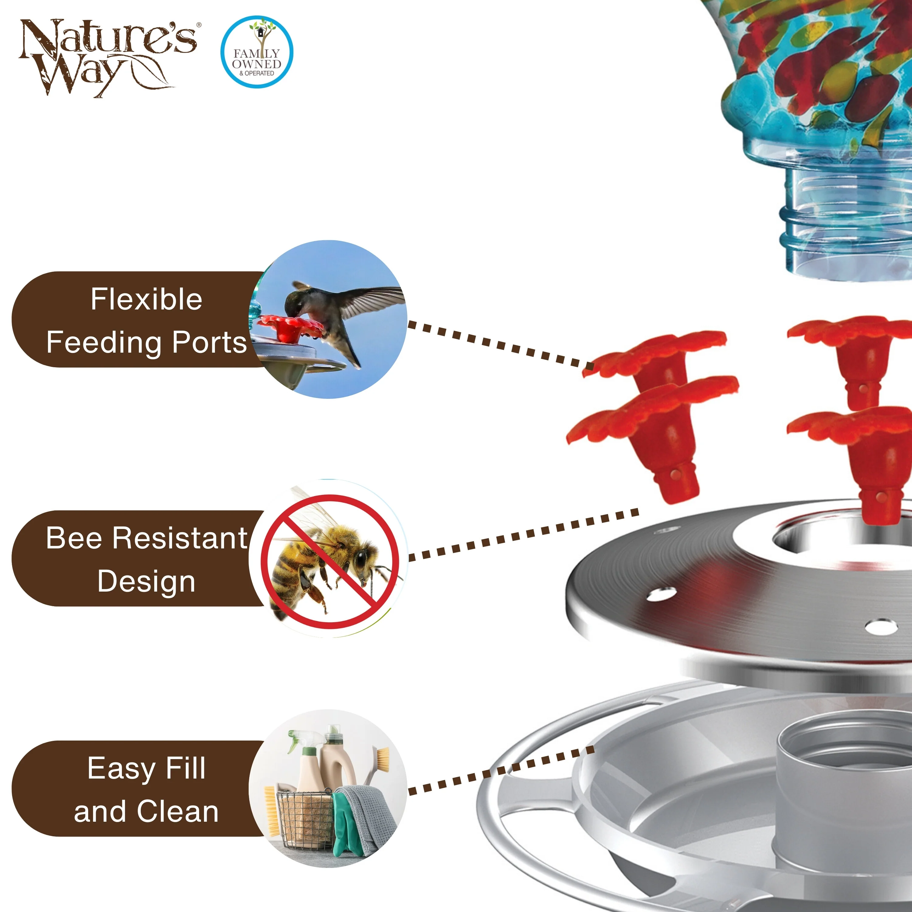 Sunny Day Artisan Handblown Glass Gravity Hummingbird Feeder - Image 4