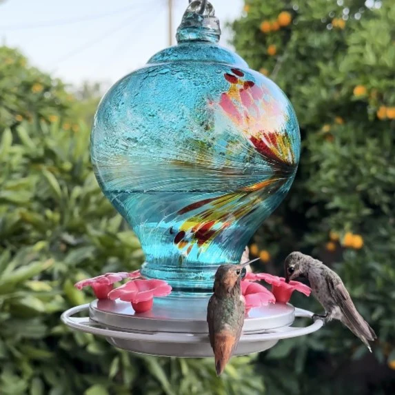 Sunny Day Artisan Handblown Glass Gravity Hummingbird Feeder - Image 7