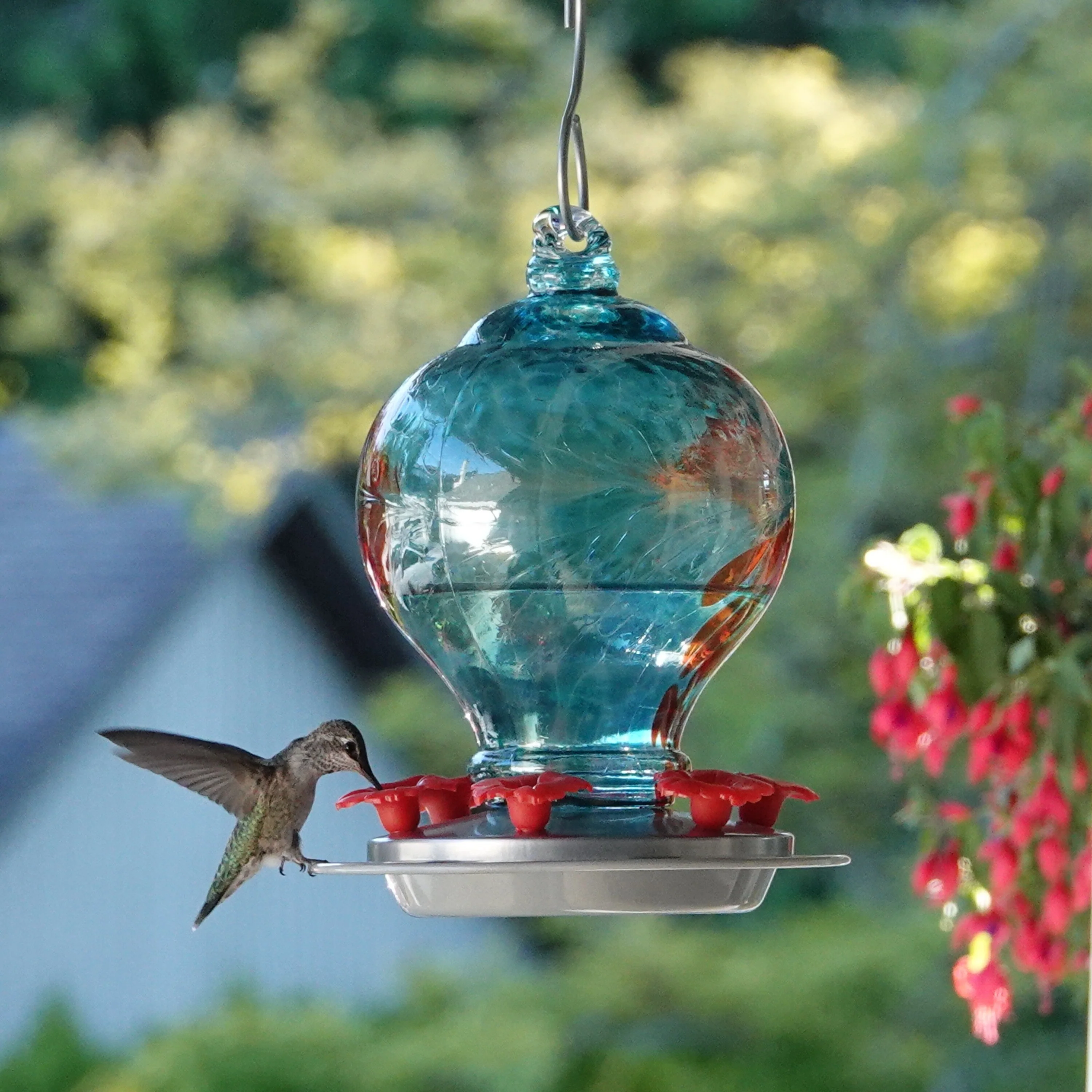Sunny Day Artisan Handblown Glass Gravity Hummingbird Feeder - Image 8