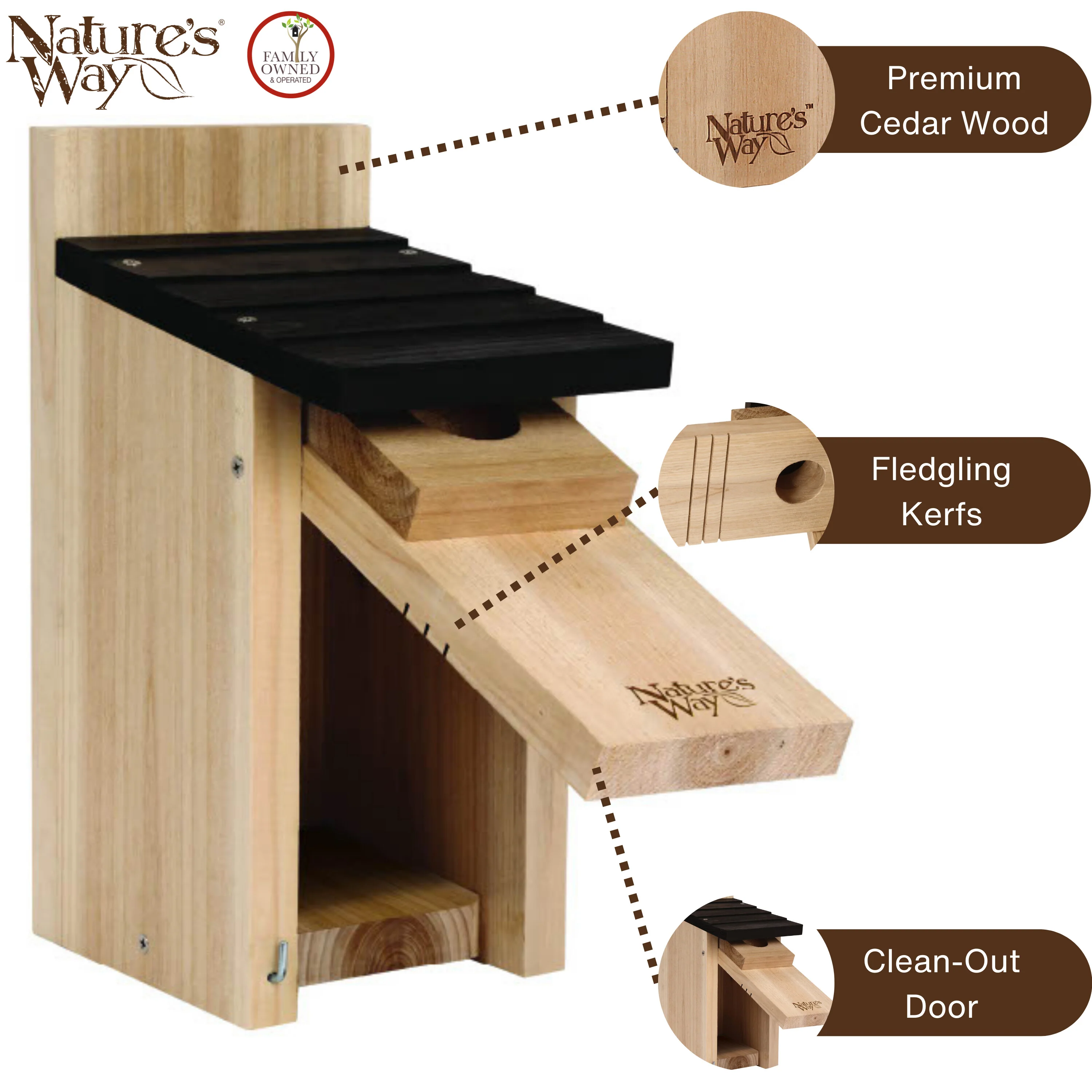 Cedar Bluebird Box House with Clean-Out Door and Predator Guard - Image 4