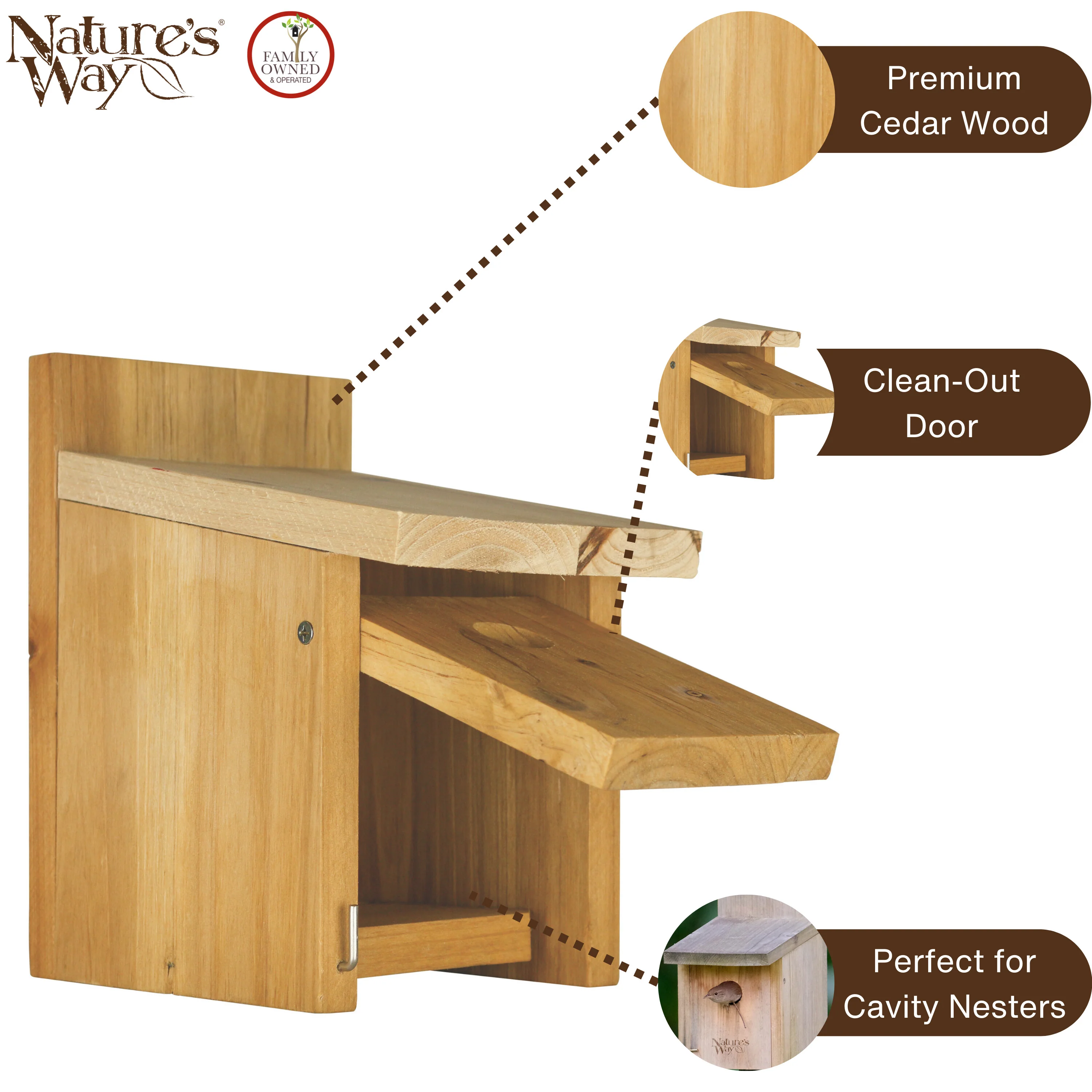 Cedar Box Wren House with Clean-Out Door - Image 4