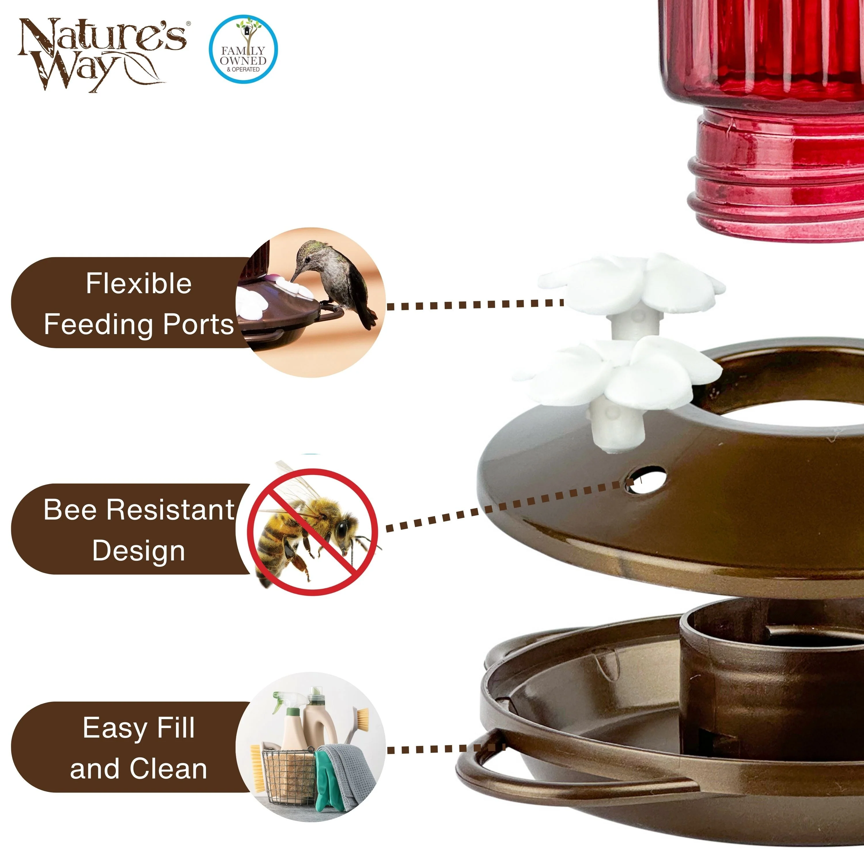 Crimson Carnation Antique Glass Gravity Hummingbird Feeder - Image 4