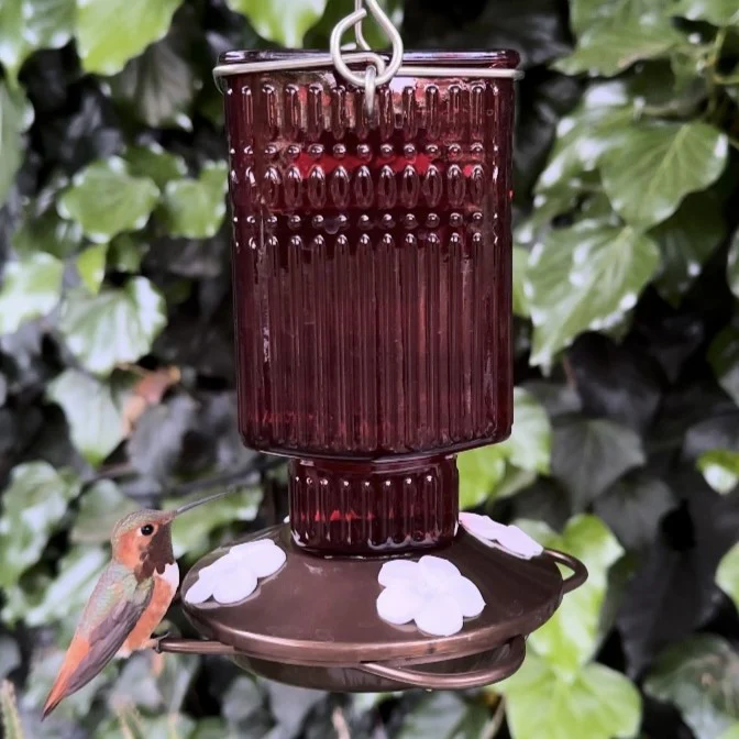 Crimson Carnation Antique Glass Gravity Hummingbird Feeder - Image 9