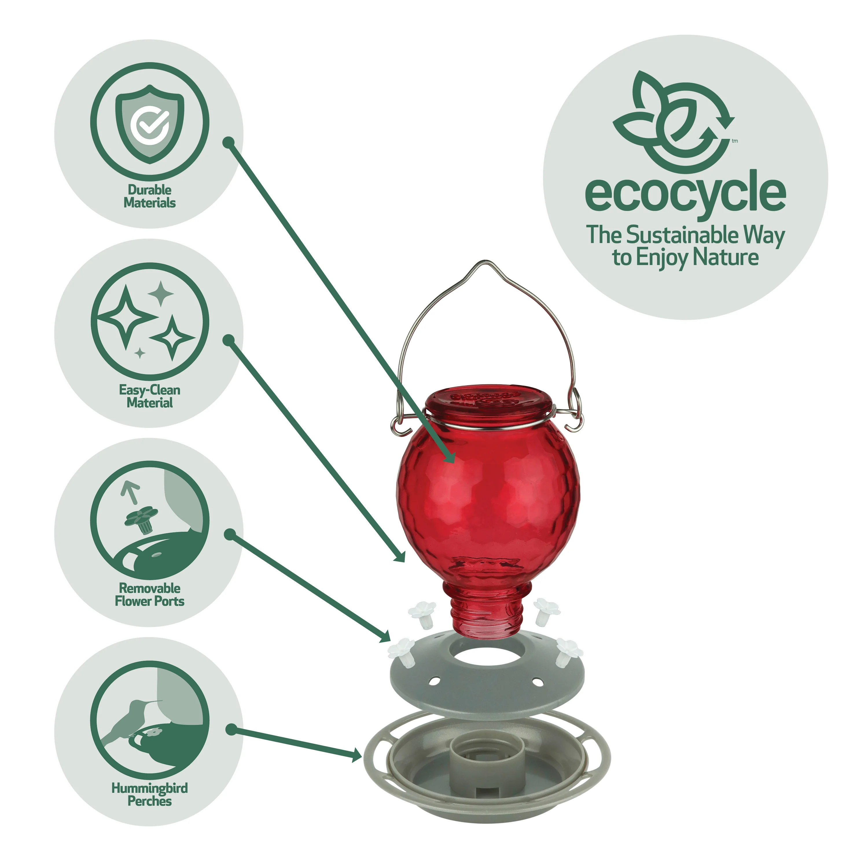 Crimson Comb Recycled Glass Hummingbird Feeder - Image 4