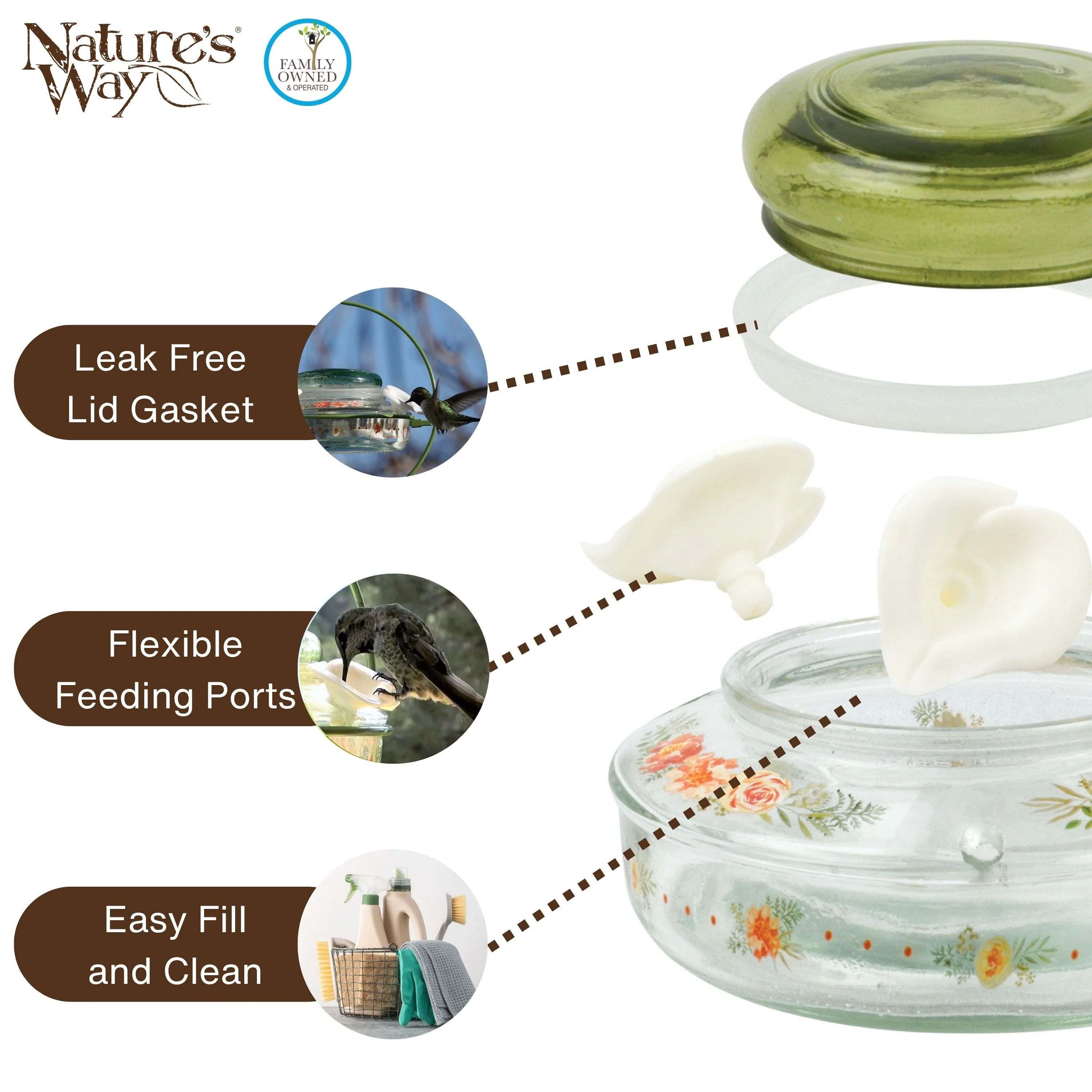 Decorative Glass Top-Fill Hummingbird Feeder - Gardenia Bouquet - Image 4