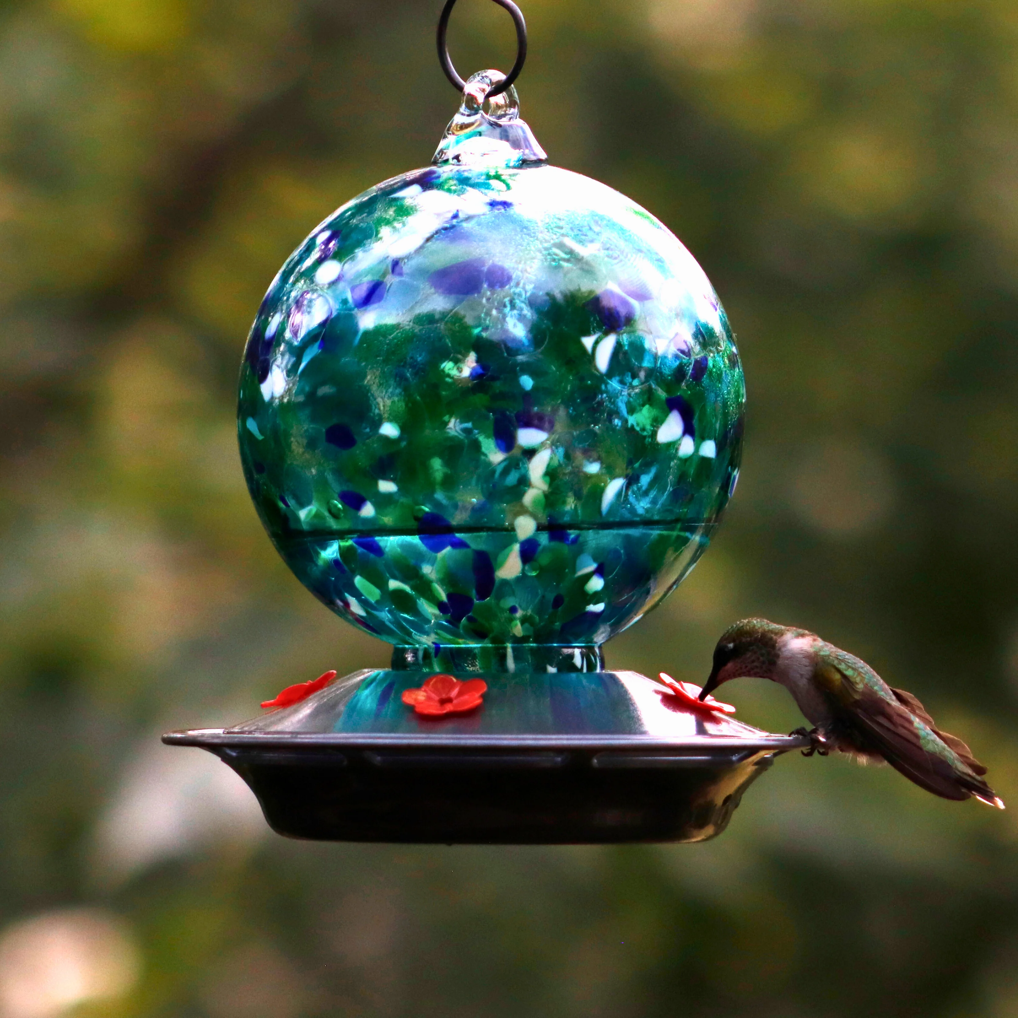 Garden Globe Handblown Recycled Glass Hummingbird Feeder - Image 7