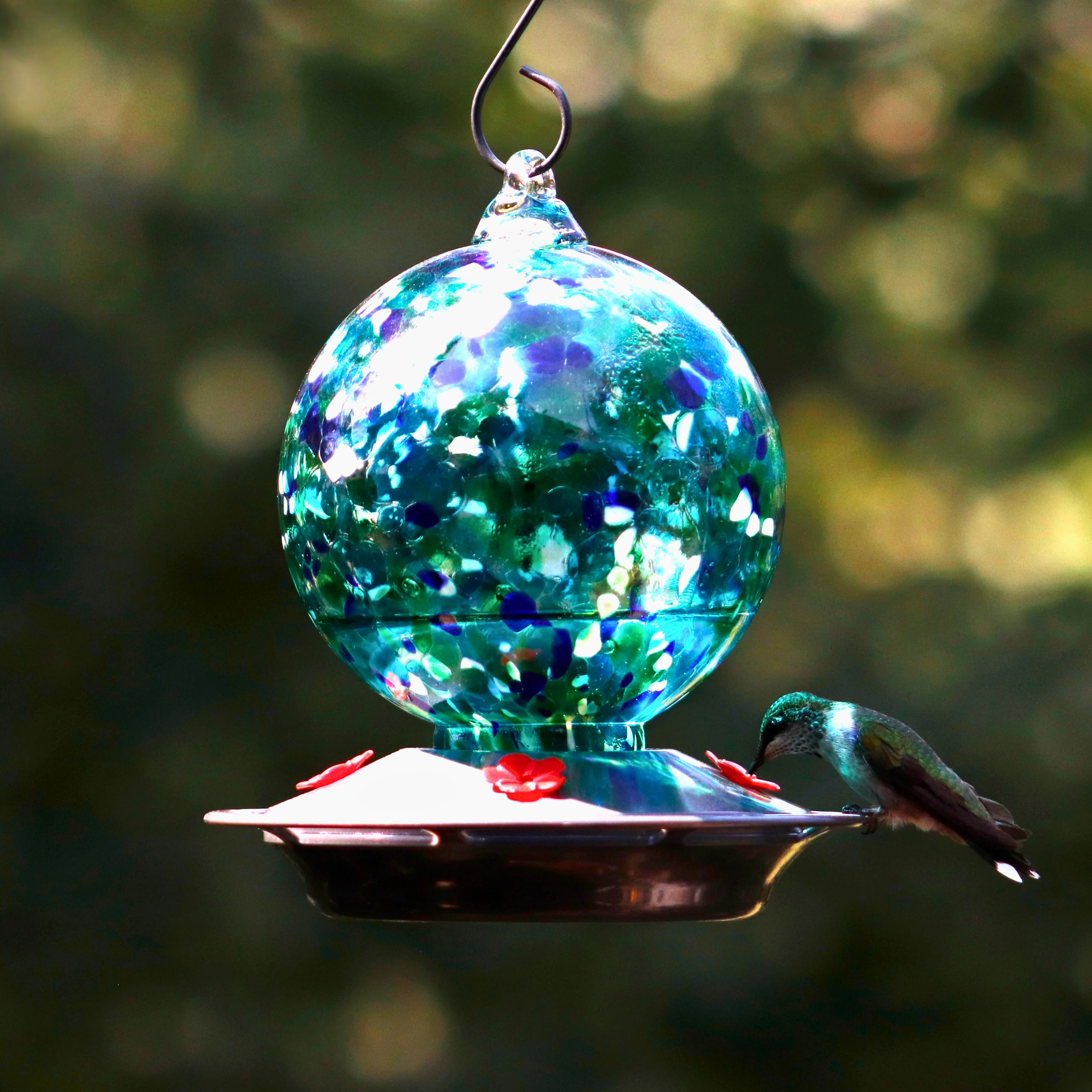 Garden Globe Handblown Recycled Glass Hummingbird Feeder - Image 8