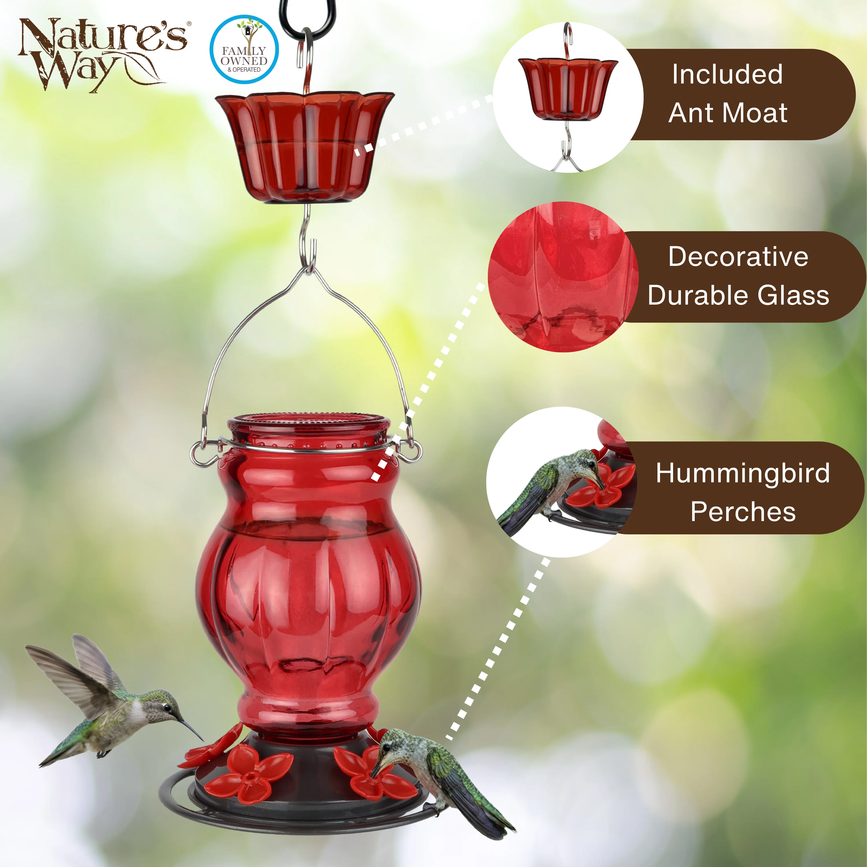 Garnet Visions Antique Hummingbird Gravity Feeder - Image 3
