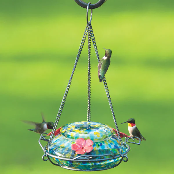 Spring Rain Illuminated Handblown Glass Top-Fill Hummingbird Feeder - Image 11