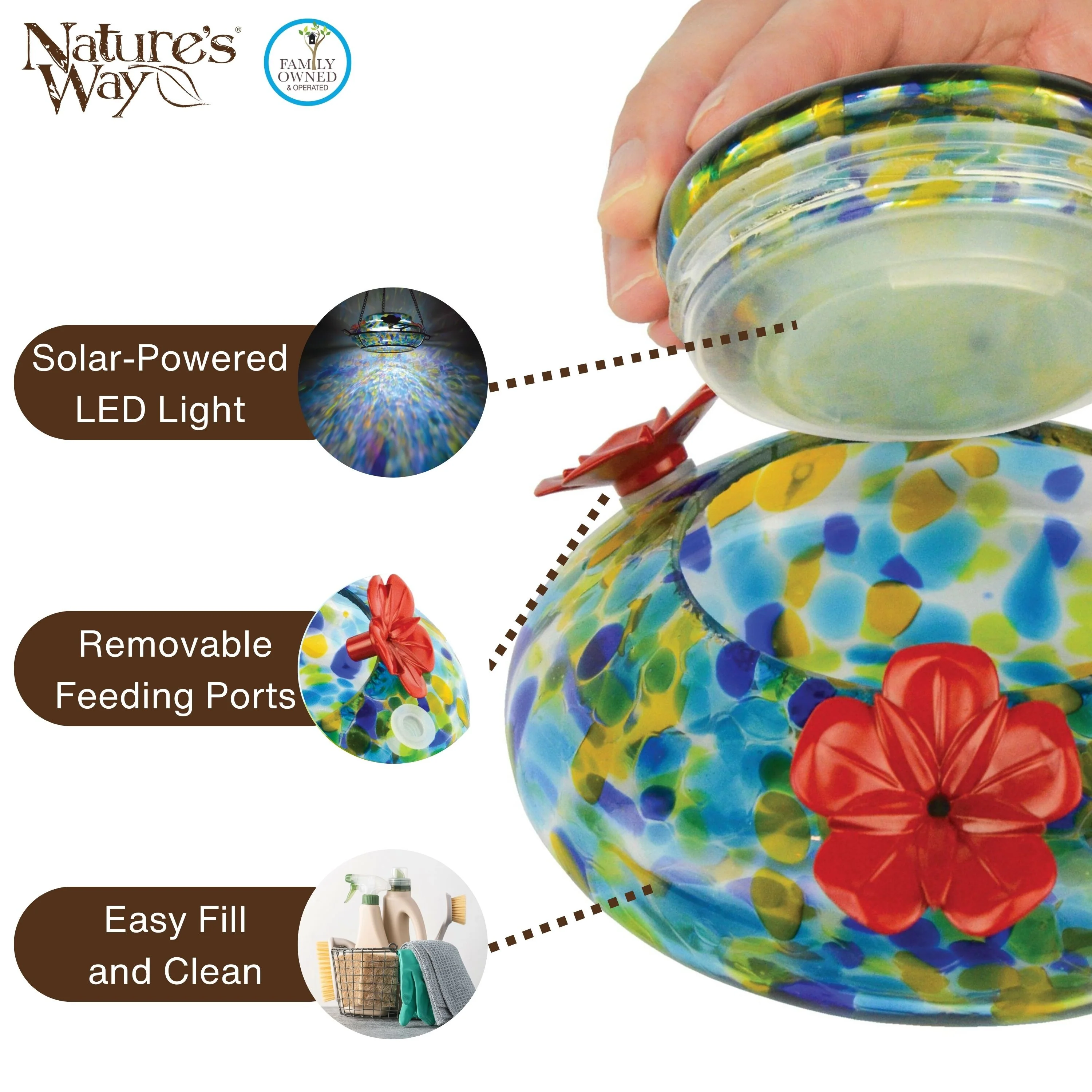 Spring Rain Illuminated Handblown Glass Top-Fill Hummingbird Feeder - Image 4