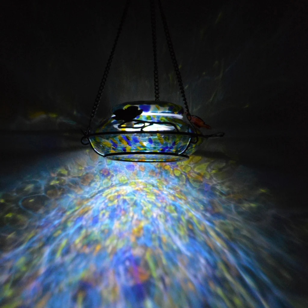 Spring Rain Illuminated Handblown Glass Top-Fill Hummingbird Feeder - Image 9