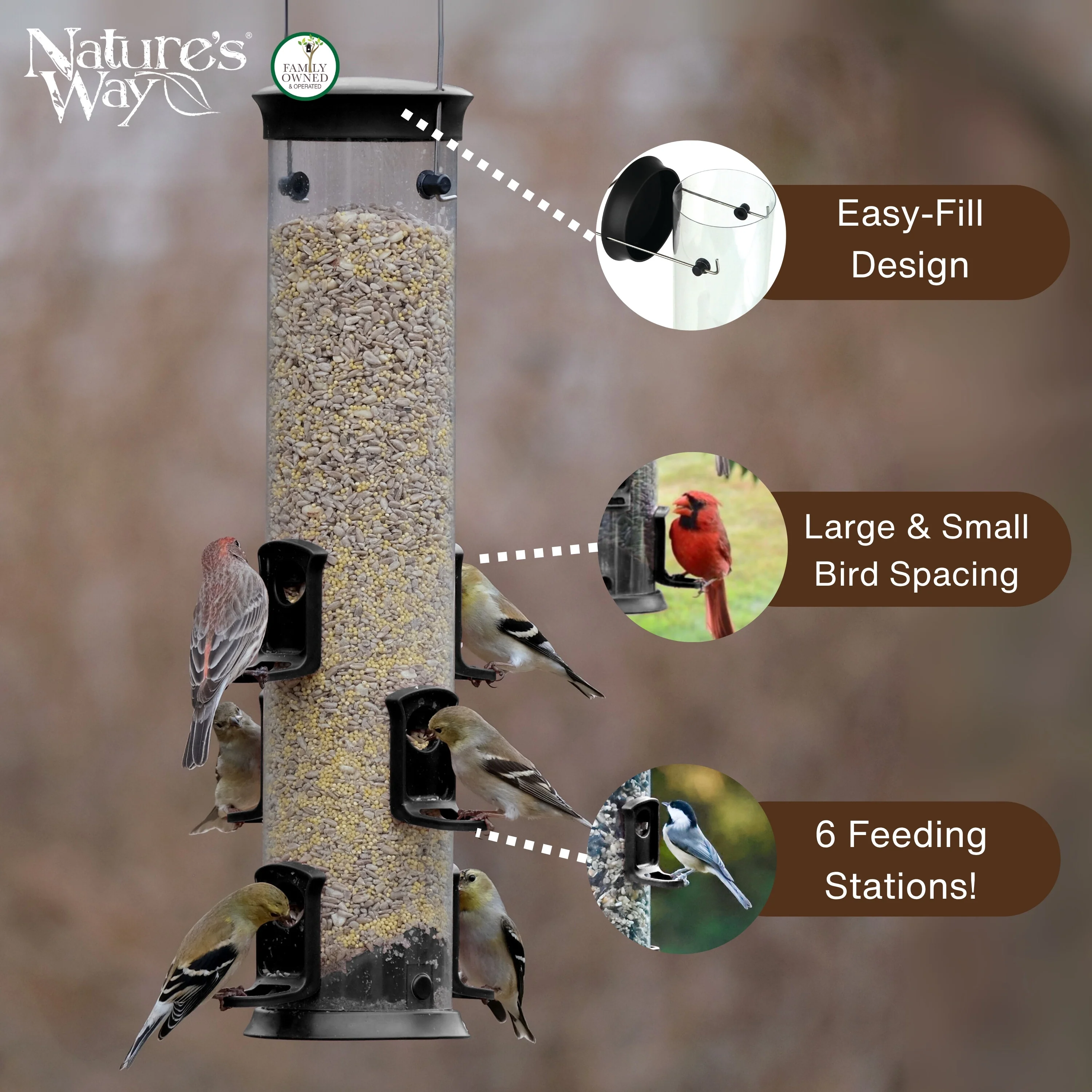 Large Plastic Tube Bird Feeder - Black - Image 3