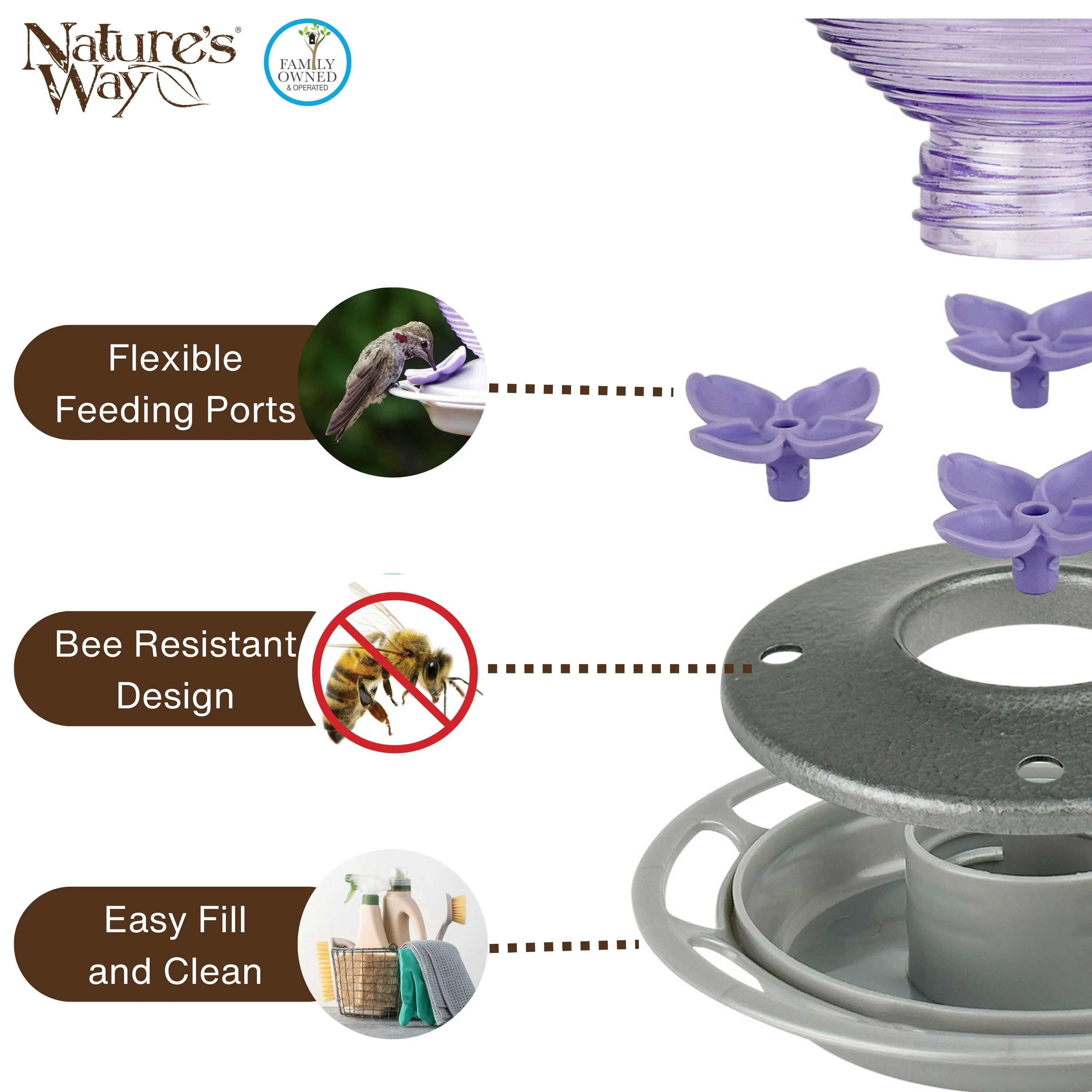 Lilac Dreams Antique Glass Gravity Hummingbird Feeder - Image 4