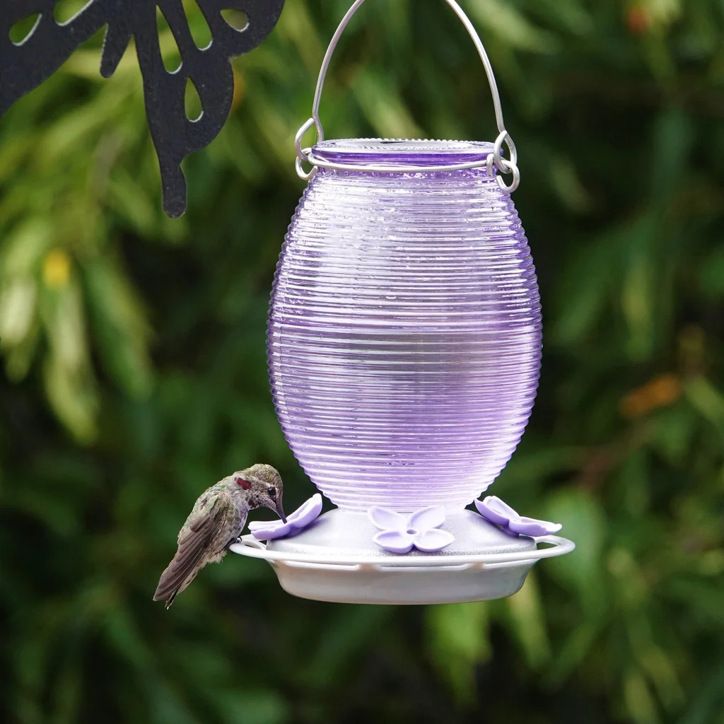 Lilac Dreams Antique Glass Gravity Hummingbird Feeder - Image 7