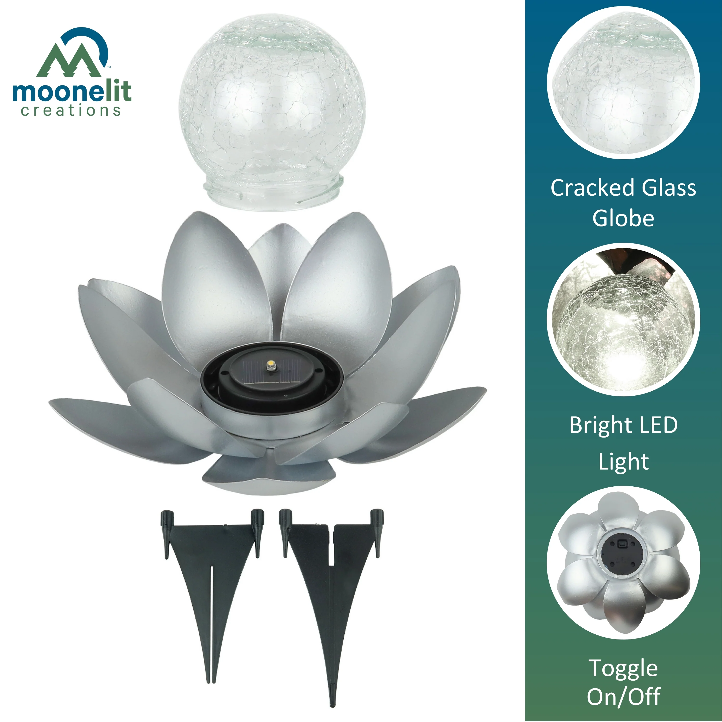 Lotus Flower Solar LED Garden Light - Silver - Image 3
