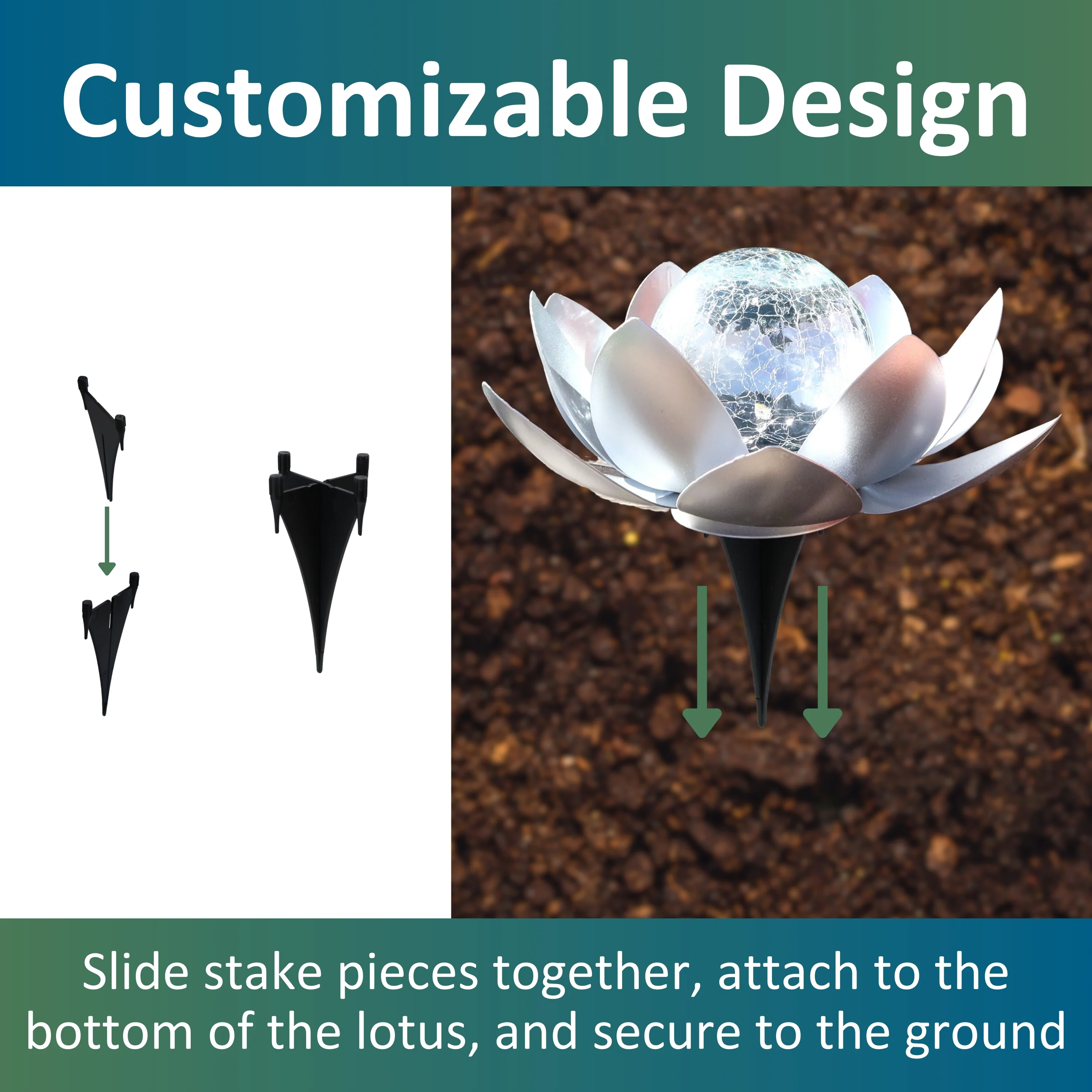 Lotus Flower Solar LED Garden Light - Silver - Image 5