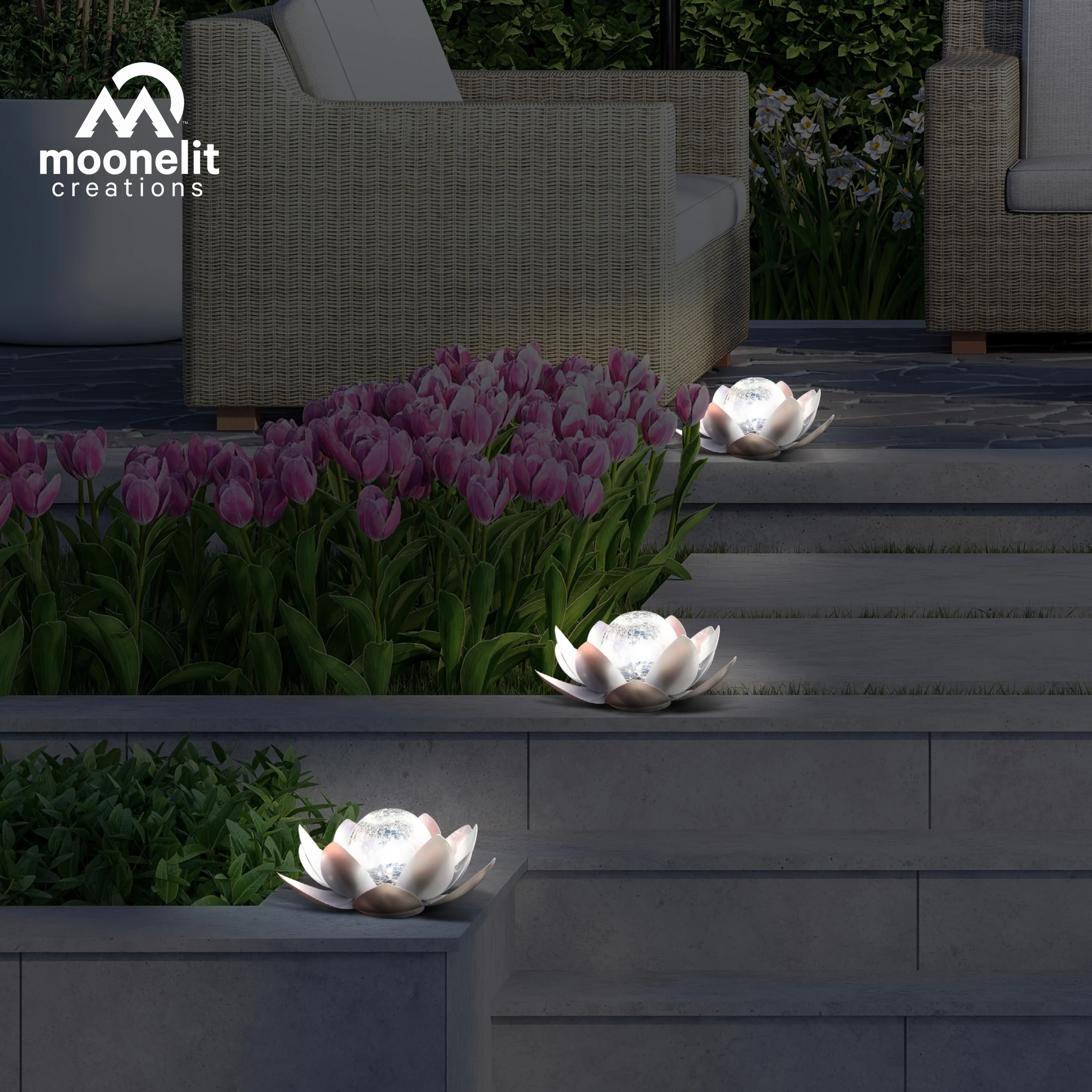 Lotus Flower Solar LED Garden Light - Silver - Image 7