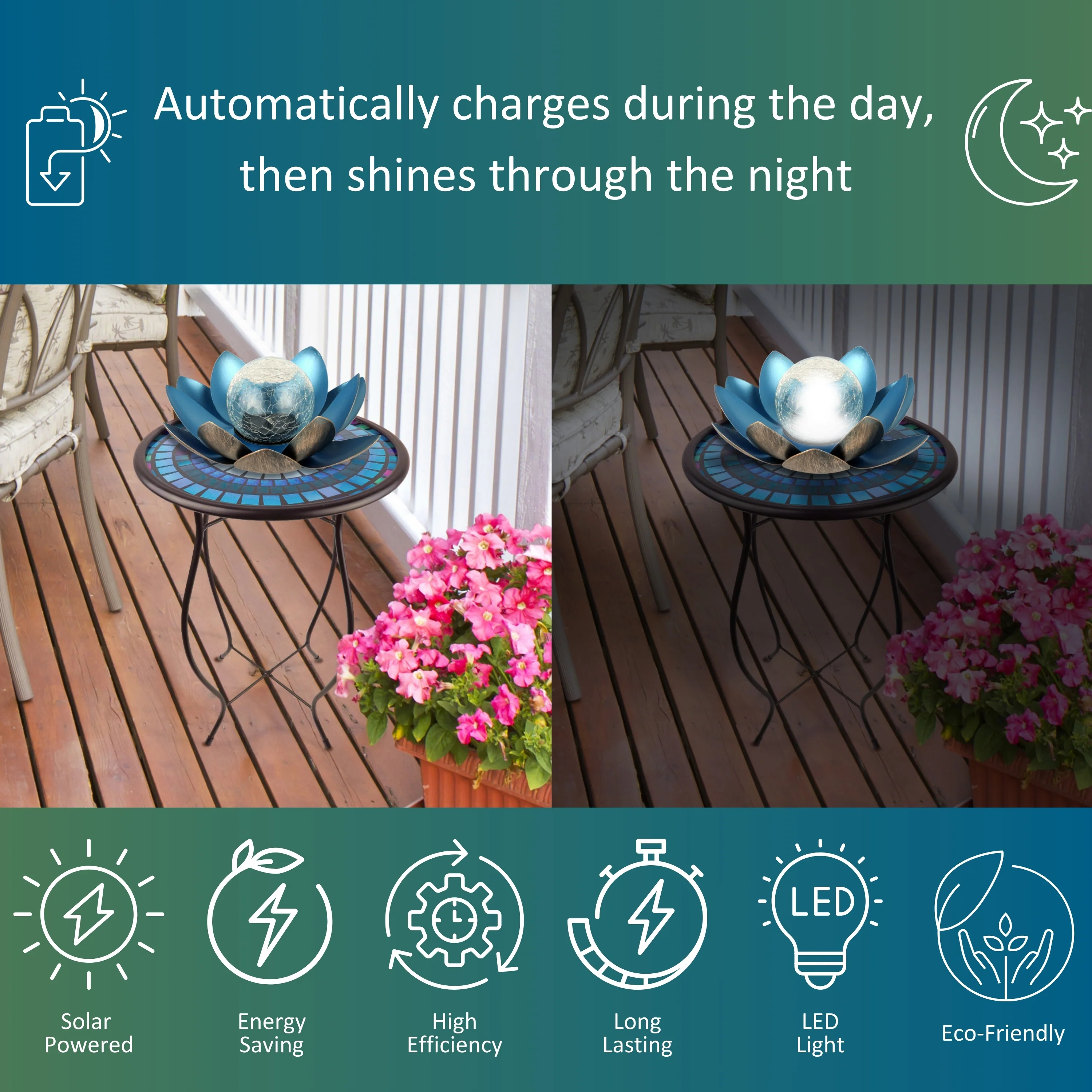 Lotus Flower Solar LED Garden Light - Blue - Image 4