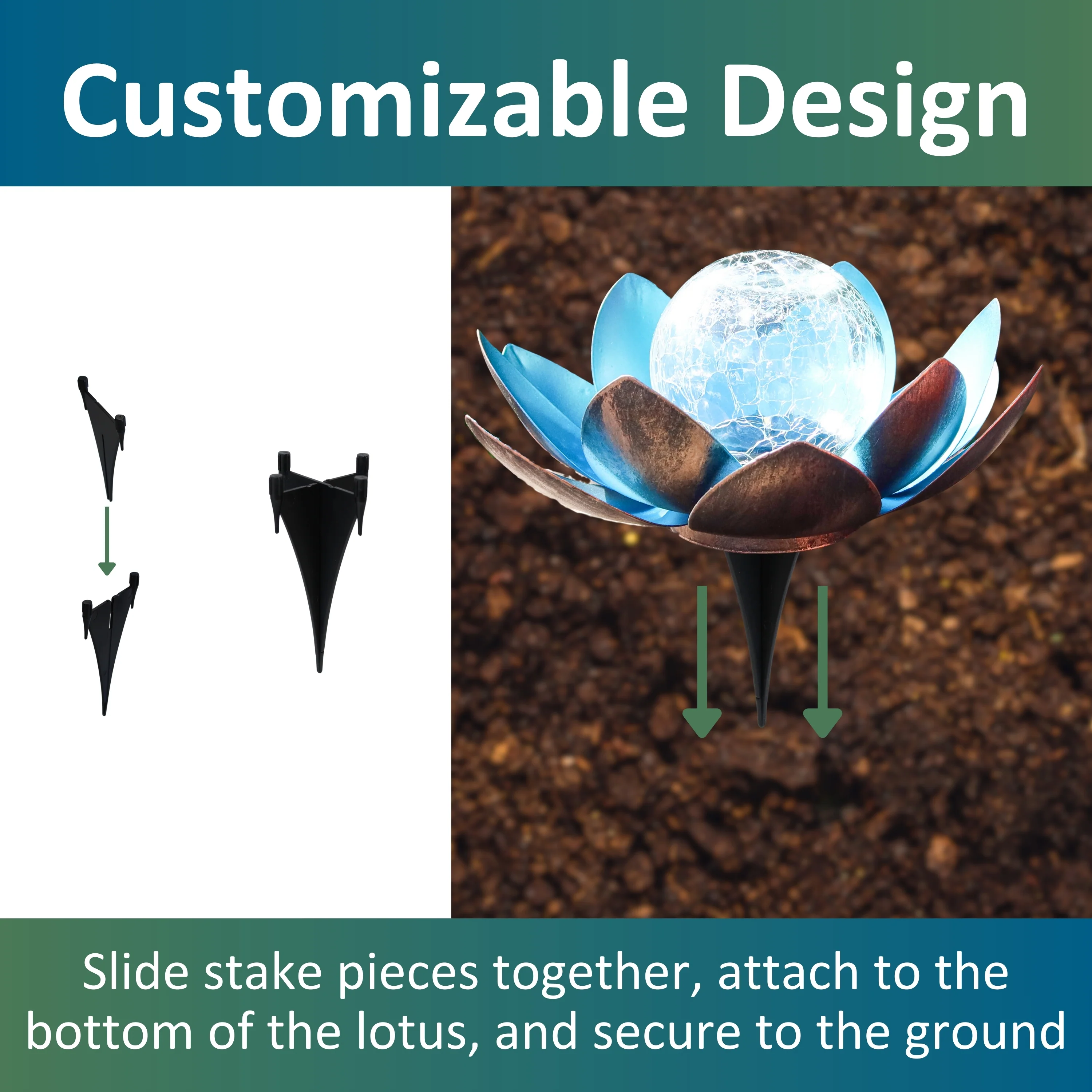 Lotus Flower Solar LED Garden Light - Blue - Image 5