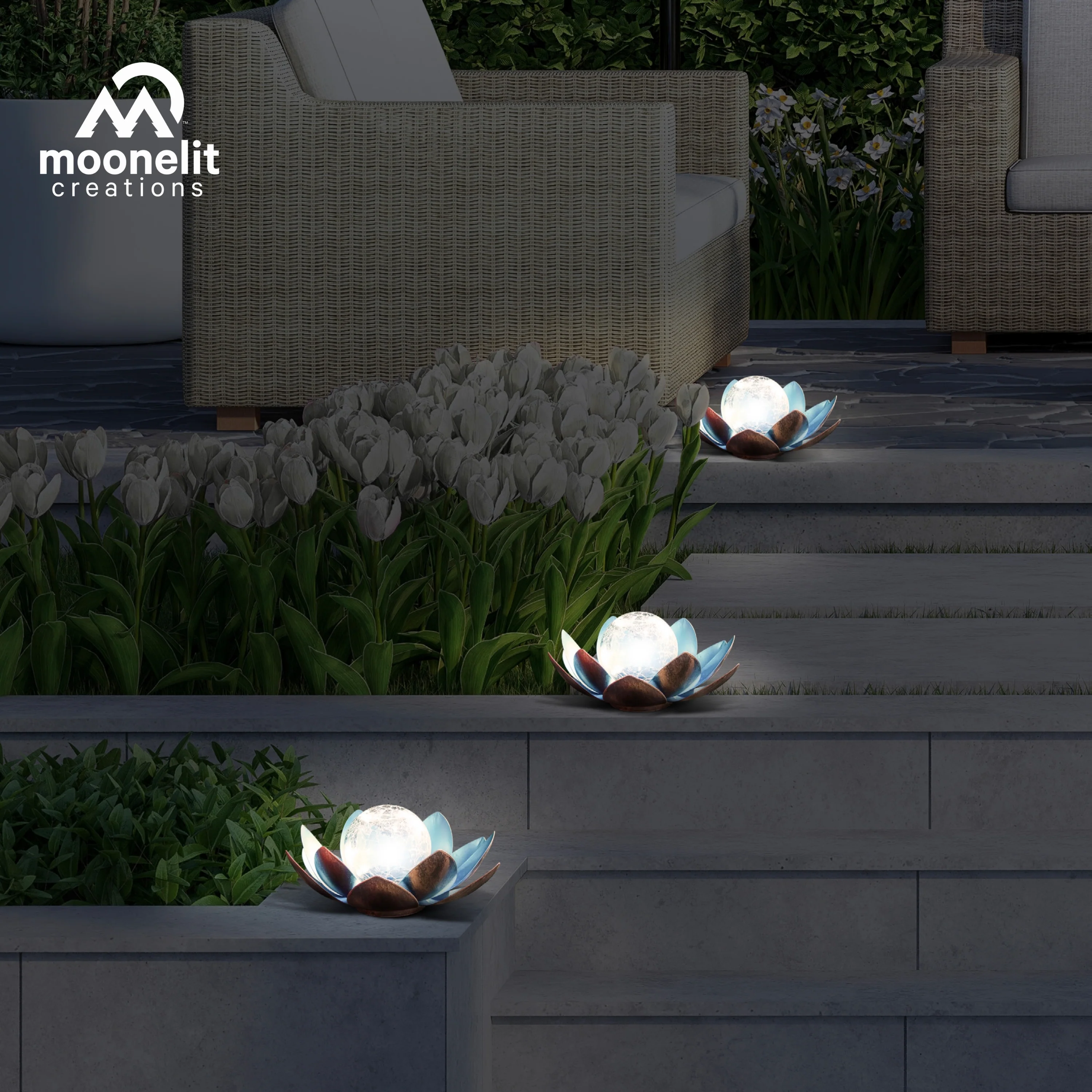 Lotus Flower Solar LED Garden Light - Blue - Image 8