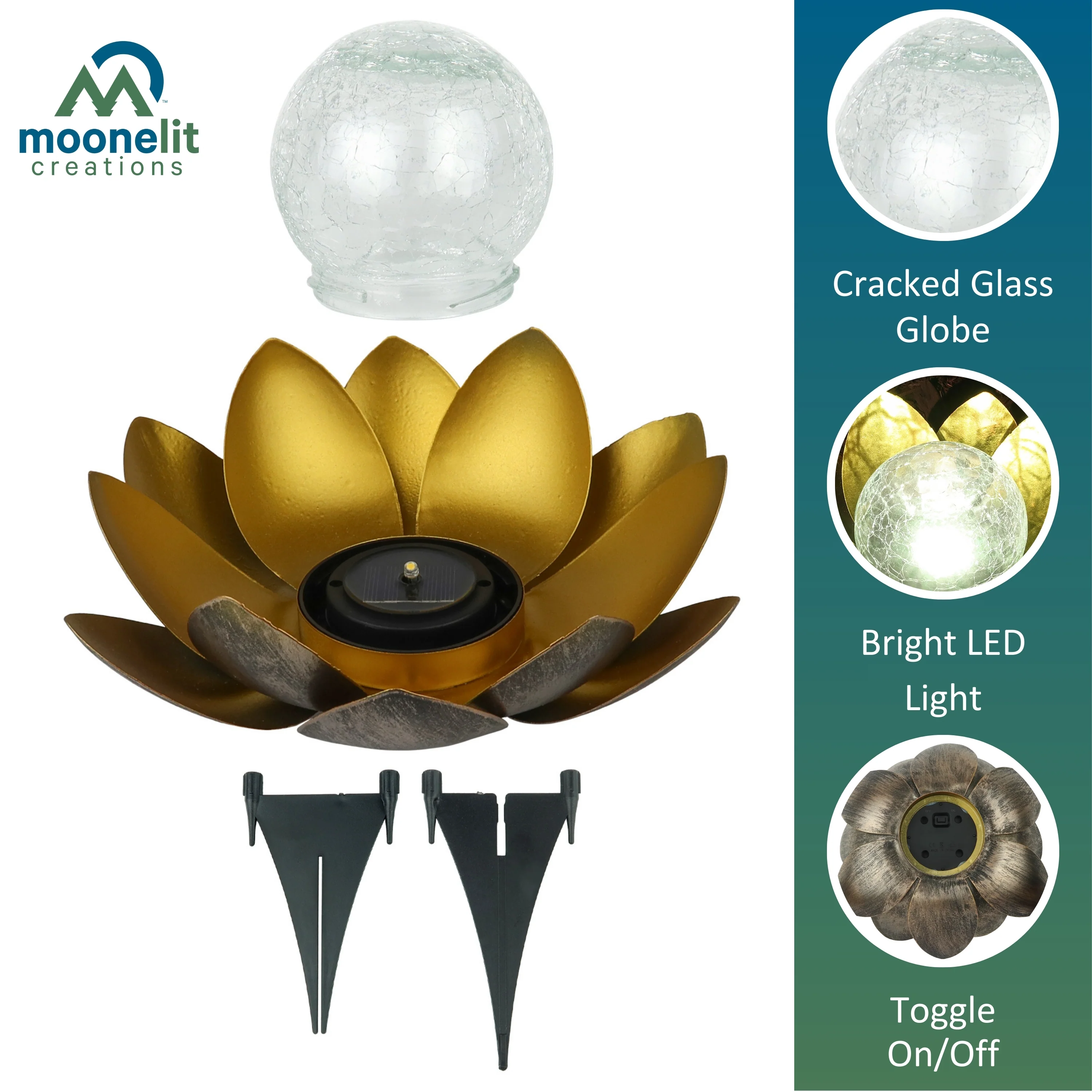 Lotus Flower Solar LED Garden Light - Gold - Image 3