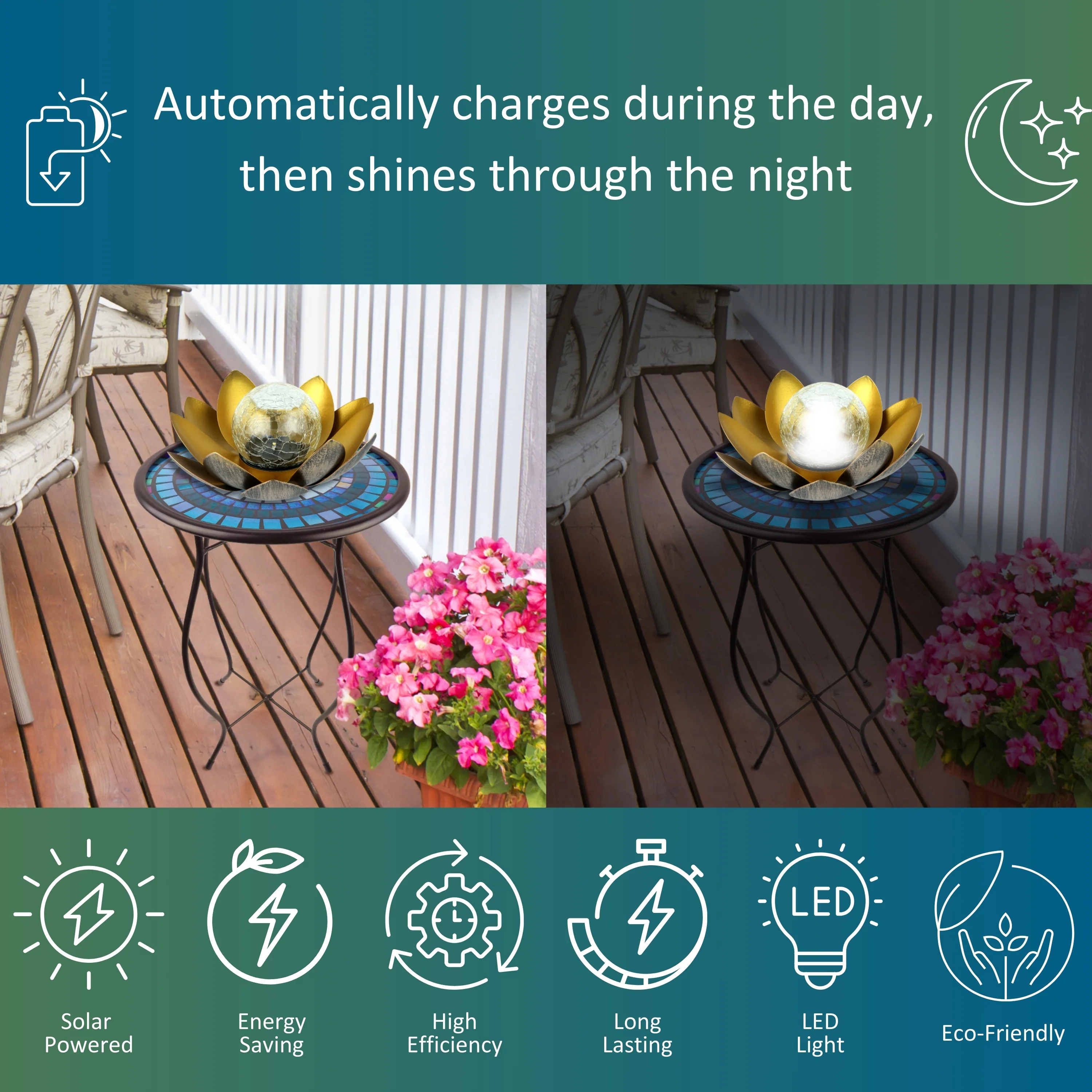 Lotus Flower Solar LED Garden Light - Gold - Image 4