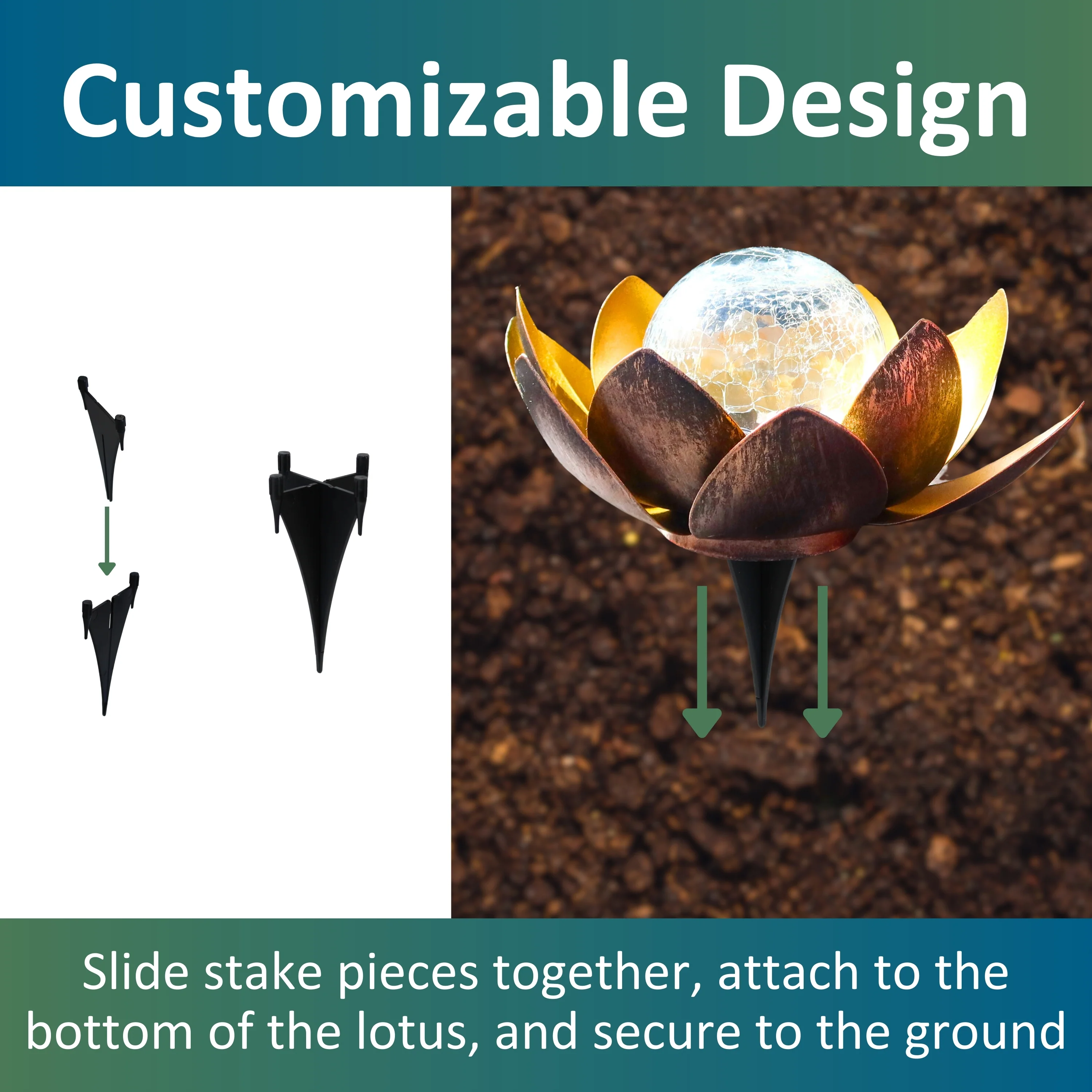 Lotus Flower Solar LED Garden Light - Gold - Image 6