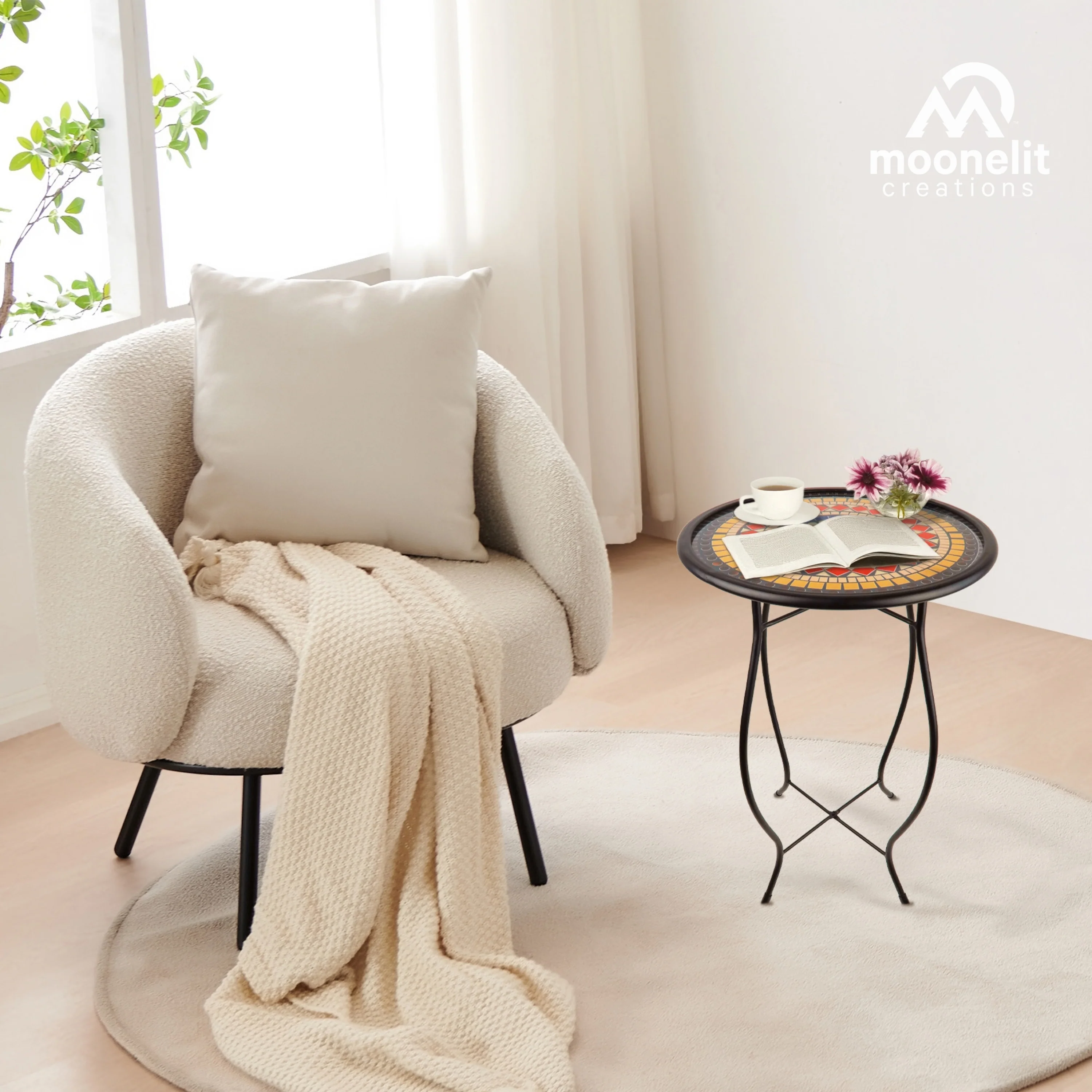 Mosaic Glass Accent Side Table & Plant Stand - Red - Image 5