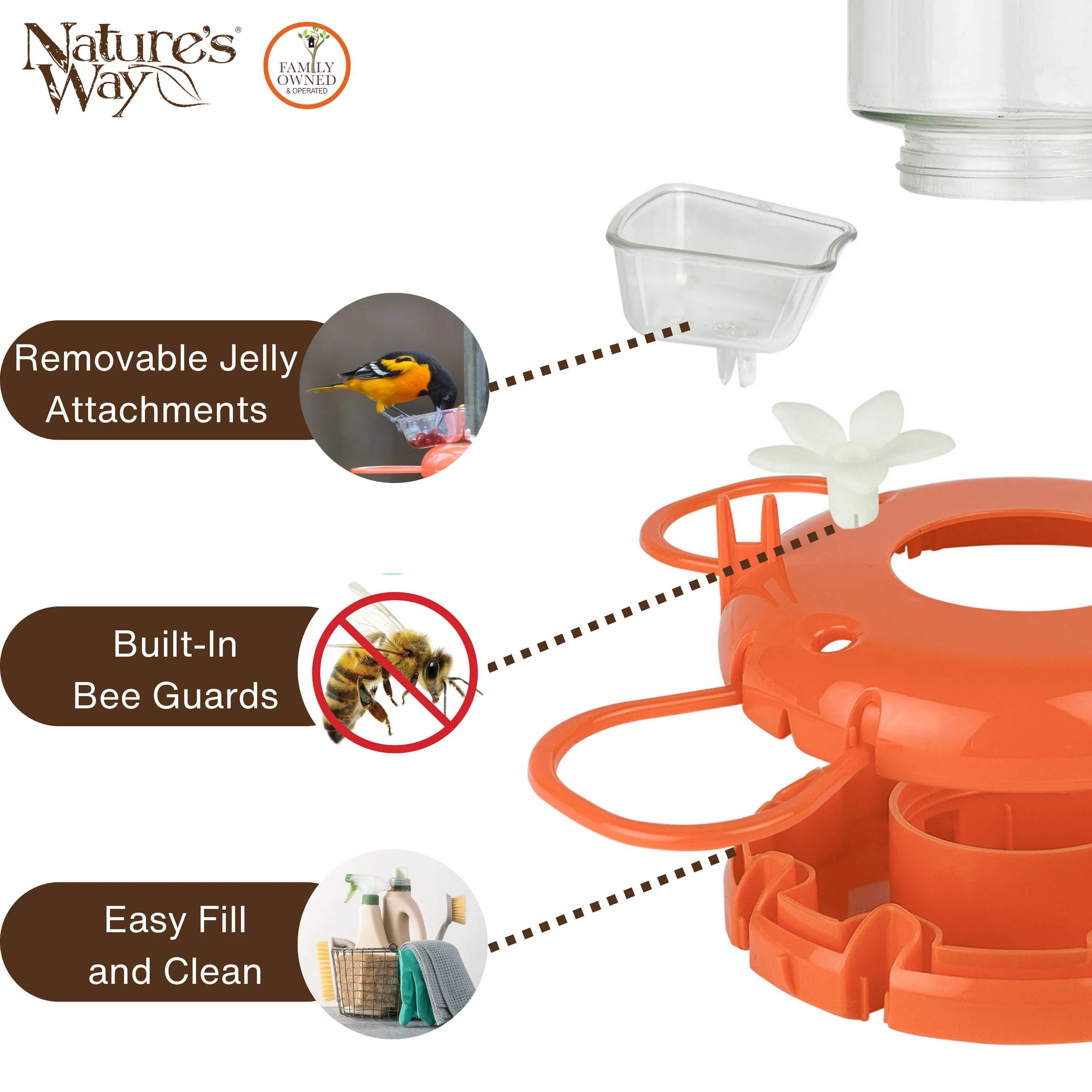 Orange Blossom Glass Oriole Feeder w/ Jelly Attachments - Image 4