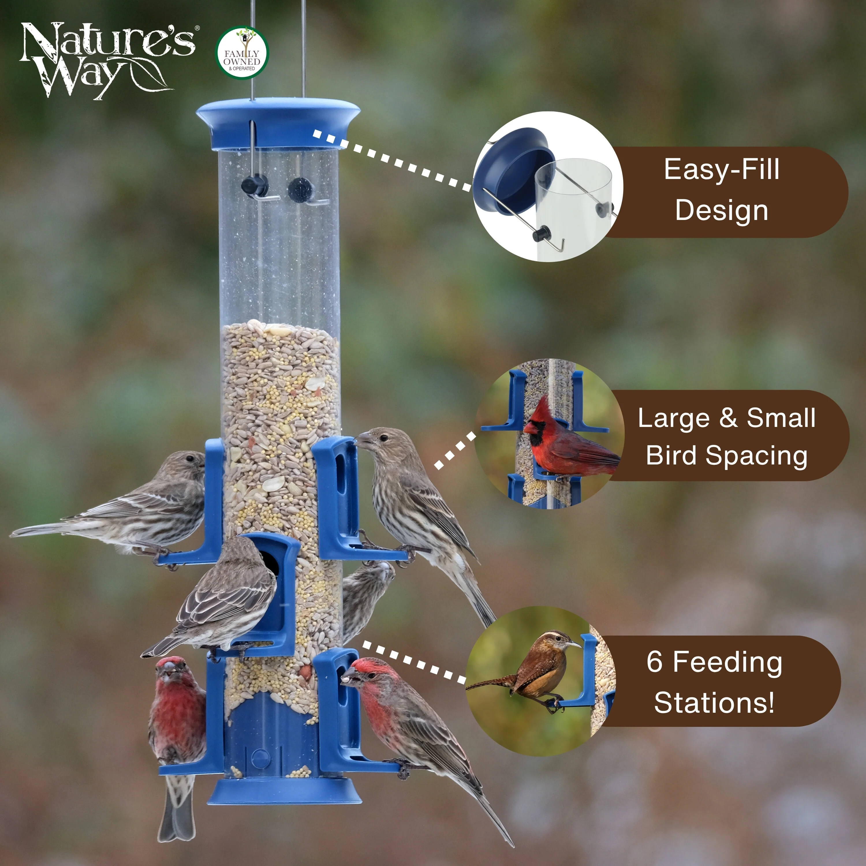 Plastic Tube Bird Feeder - Blue - Image 3