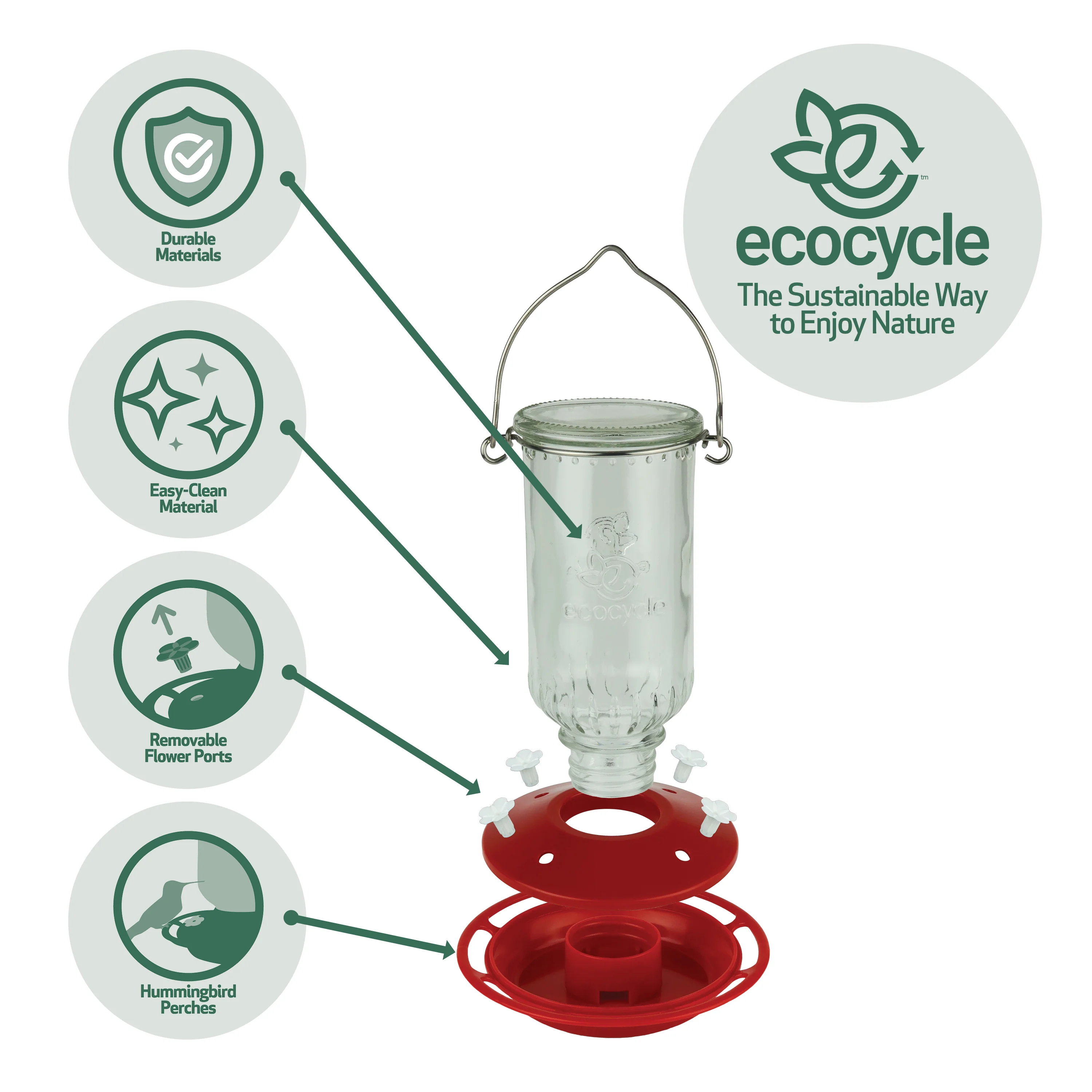 Ruby Roost Recycled Glass Hummingbird Feeder - Image 4