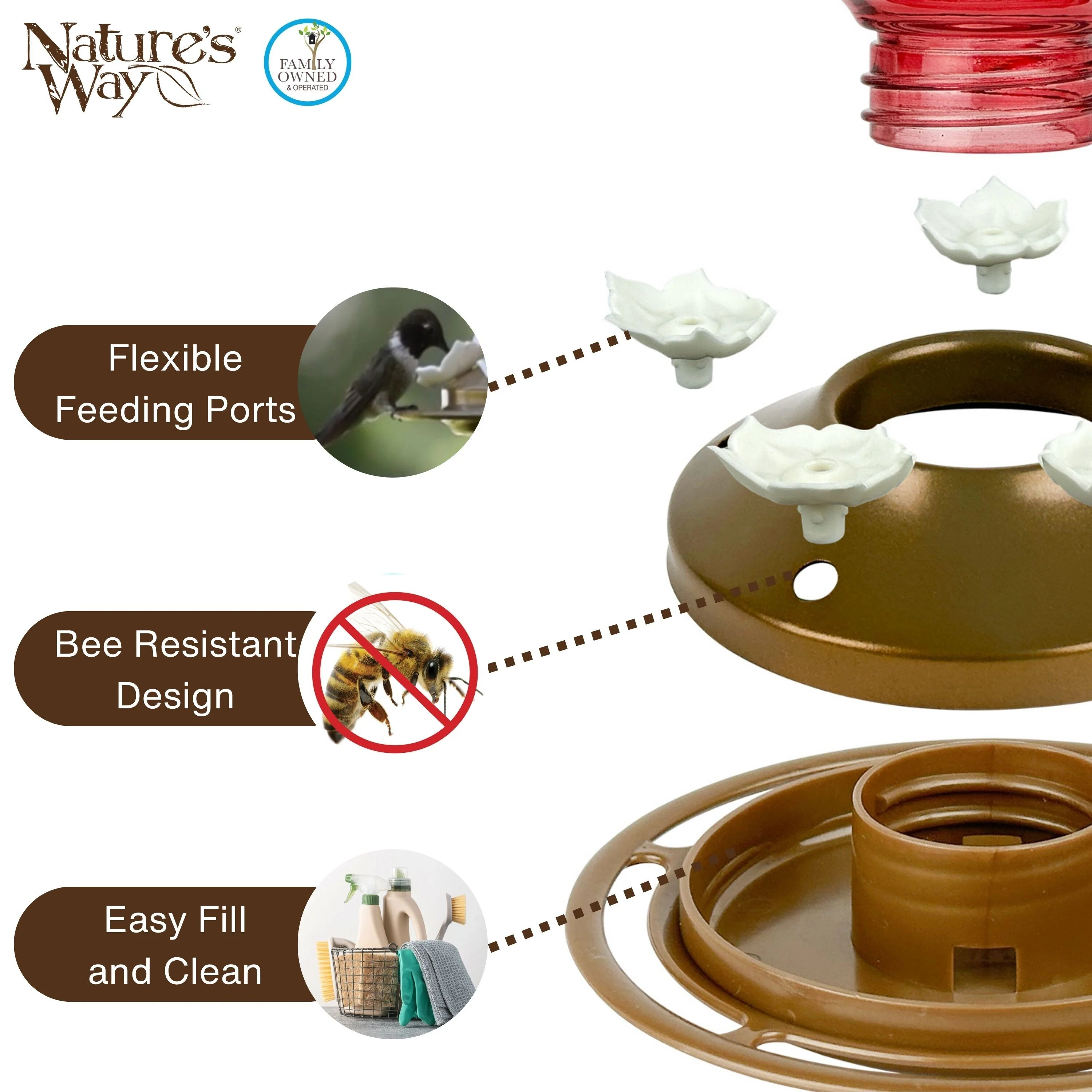 Ruby Visions Antique Glass Gravity Hummingbird Feeder - Image 4