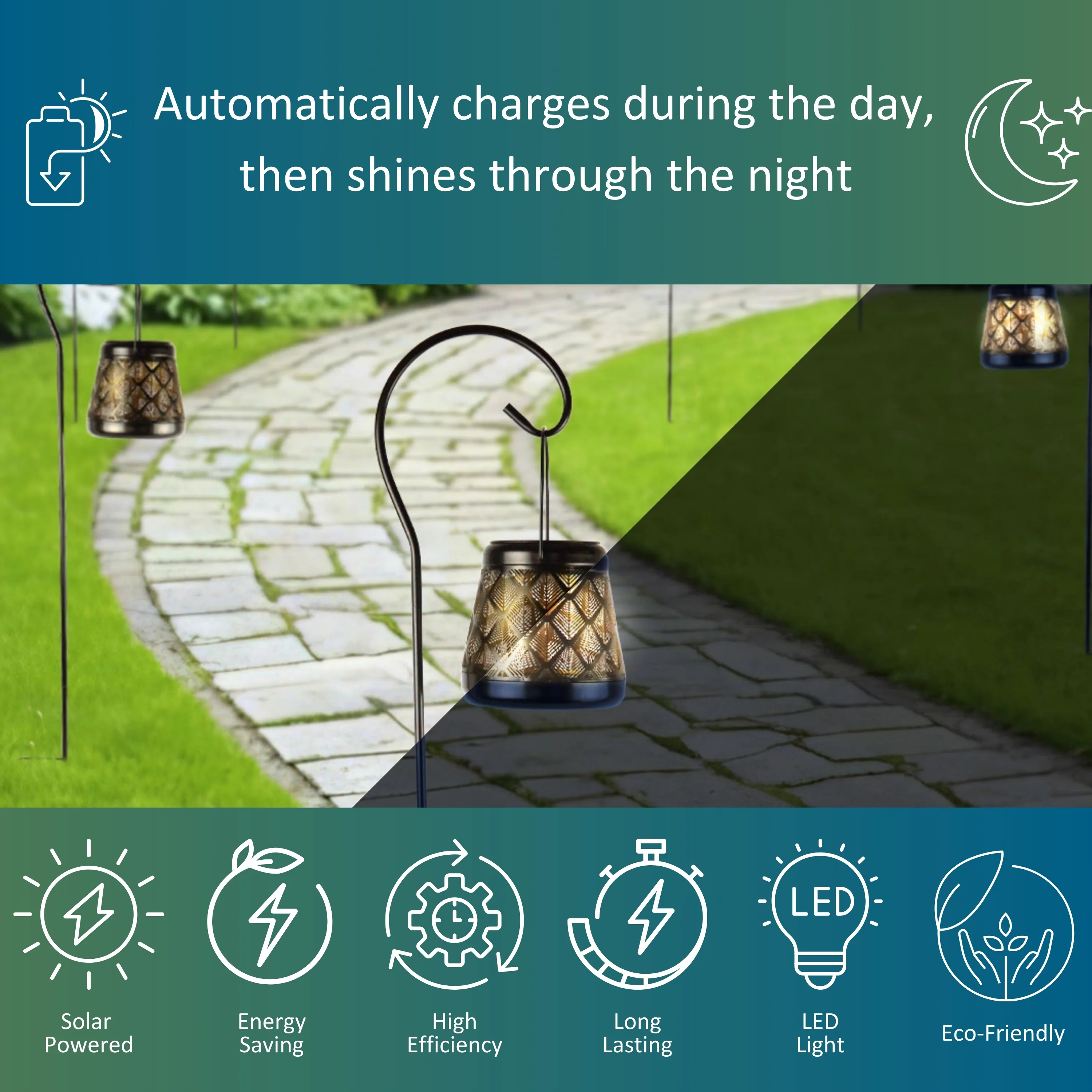 Solar LED Stake Lantern with Shepherd Hook - Image 5