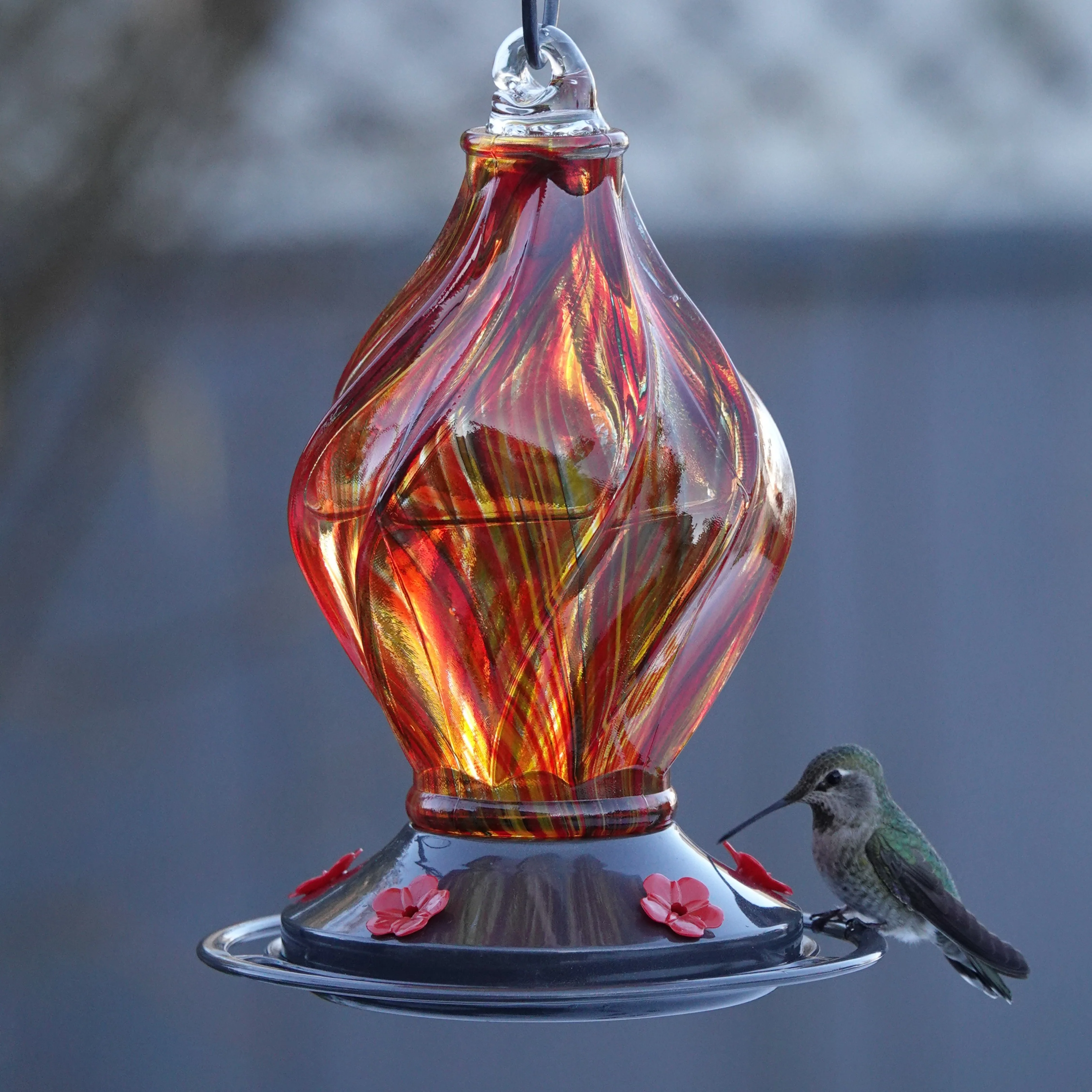 Sunburst Sipper Handblown Recycled Glass Hummingbird Feeder - Image 7