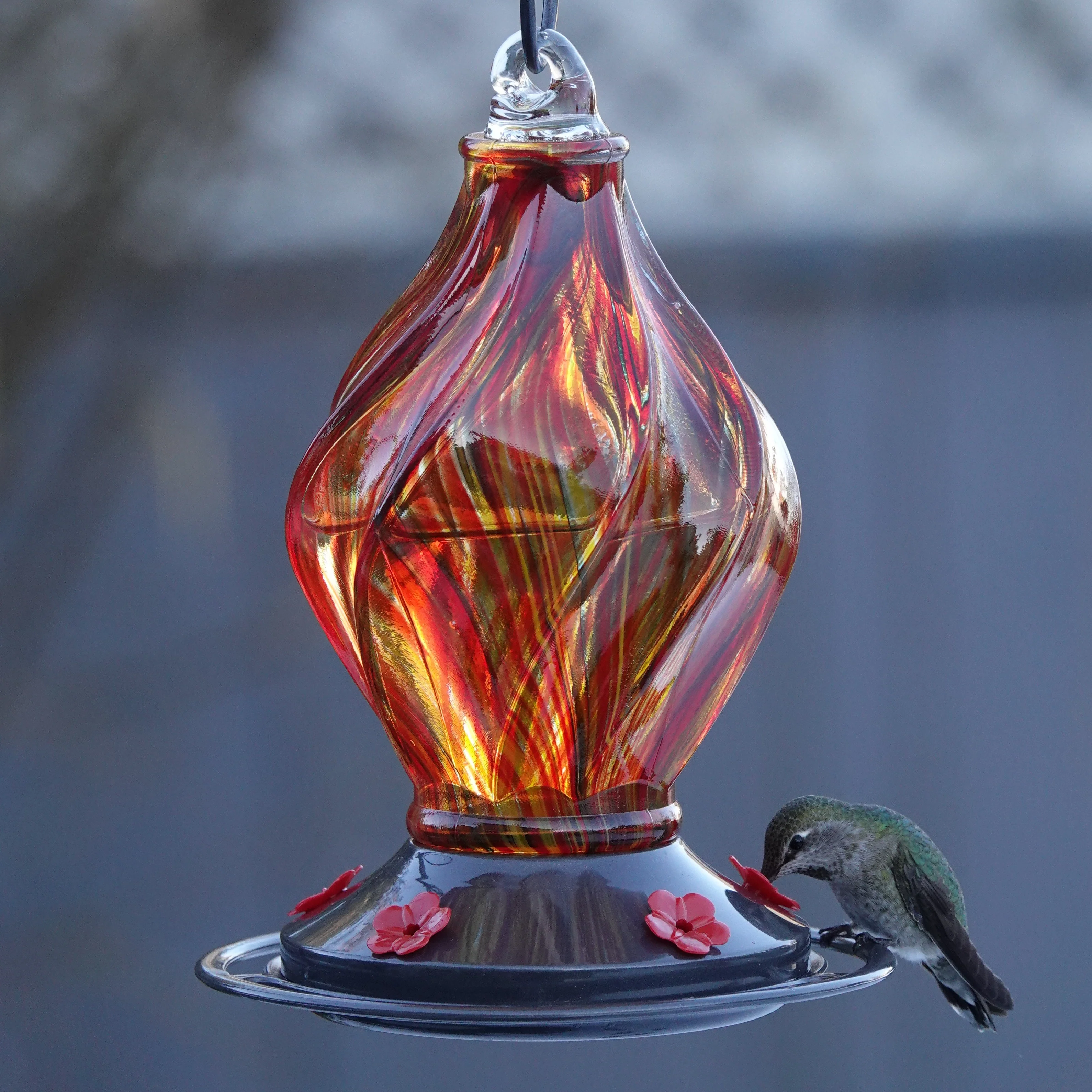 Sunburst Sipper Handblown Recycled Glass Hummingbird Feeder - Image 8