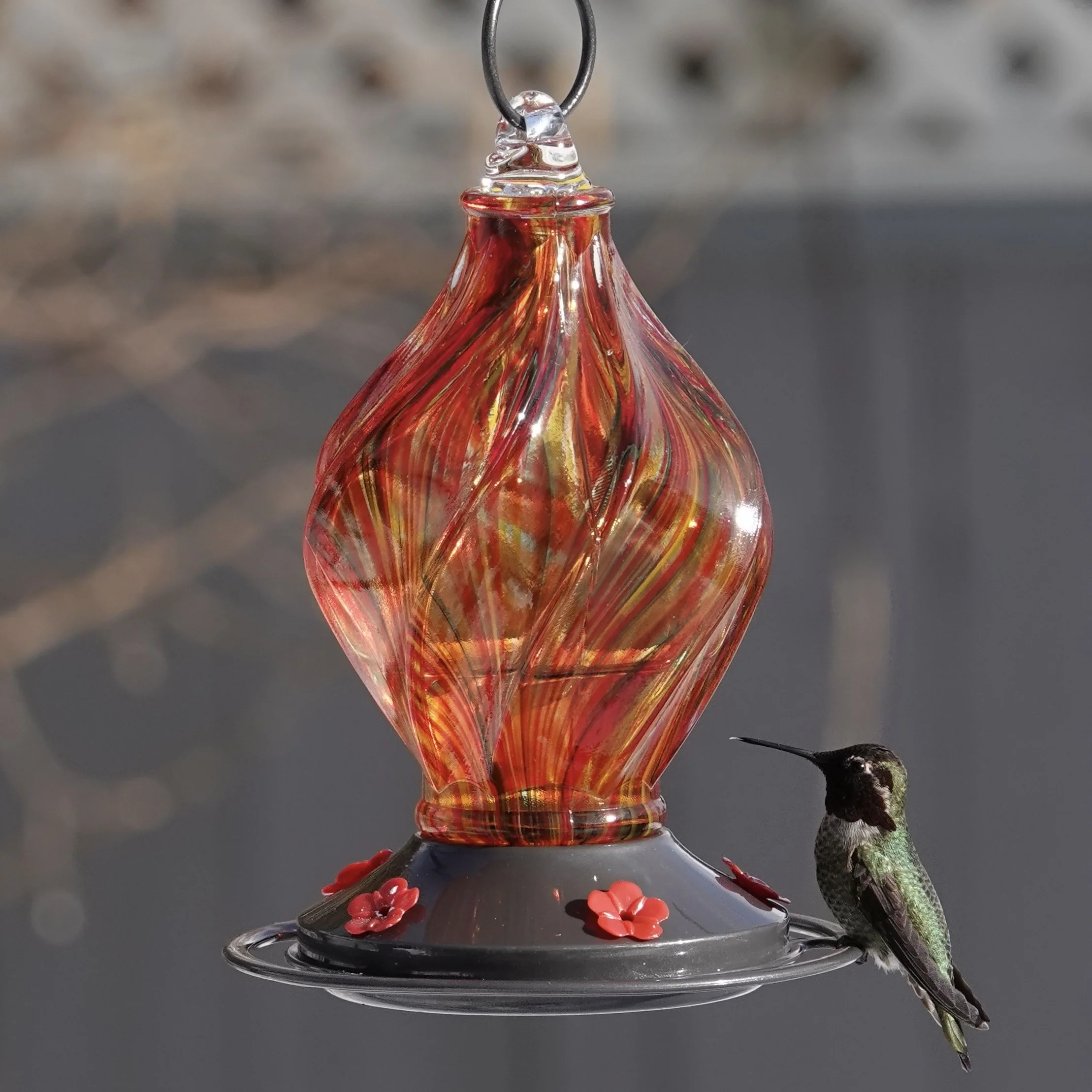 Sunburst Sipper Handblown Recycled Glass Hummingbird Feeder - Image 9