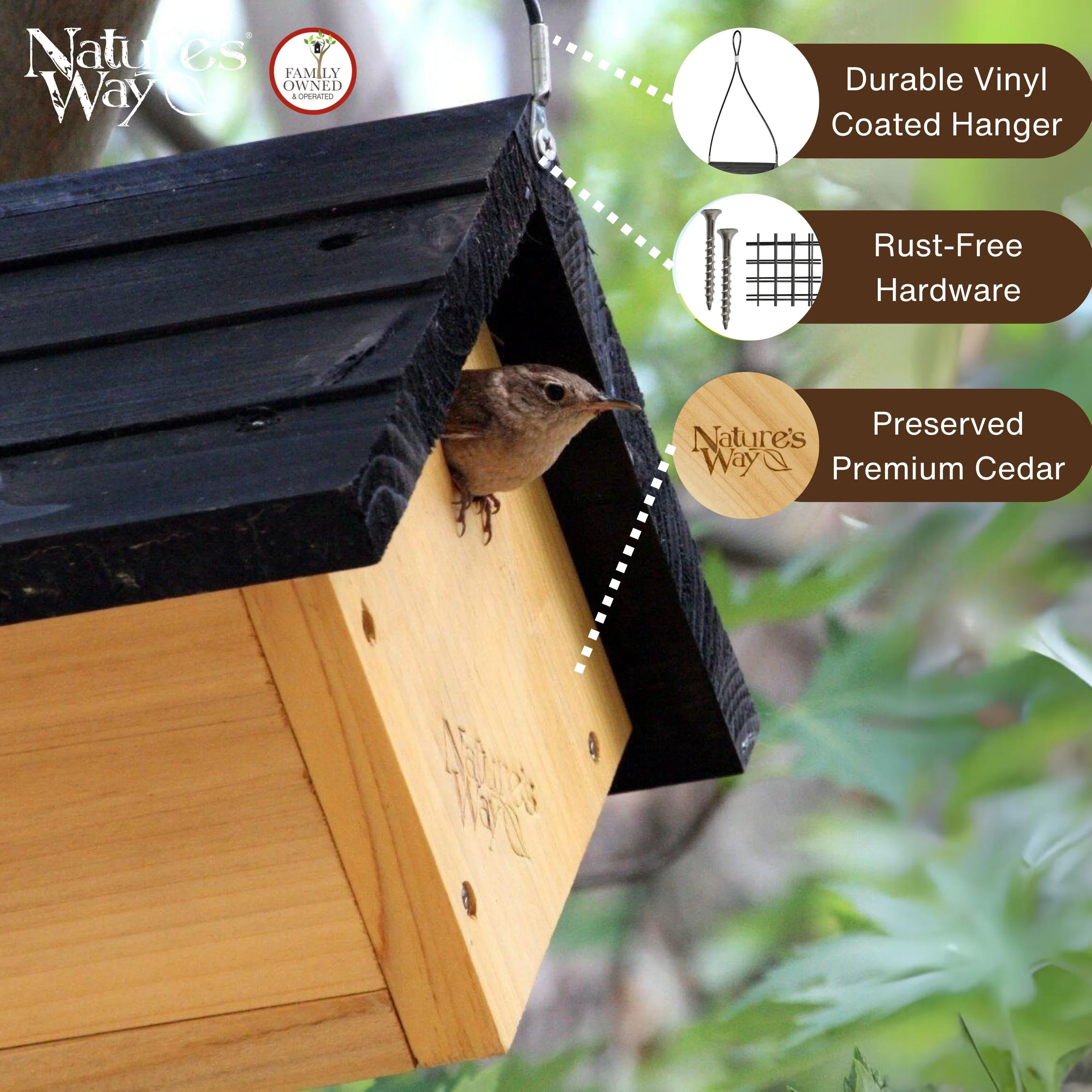 Traditional Cedar Wren House with Clean-Out Door - Image 3